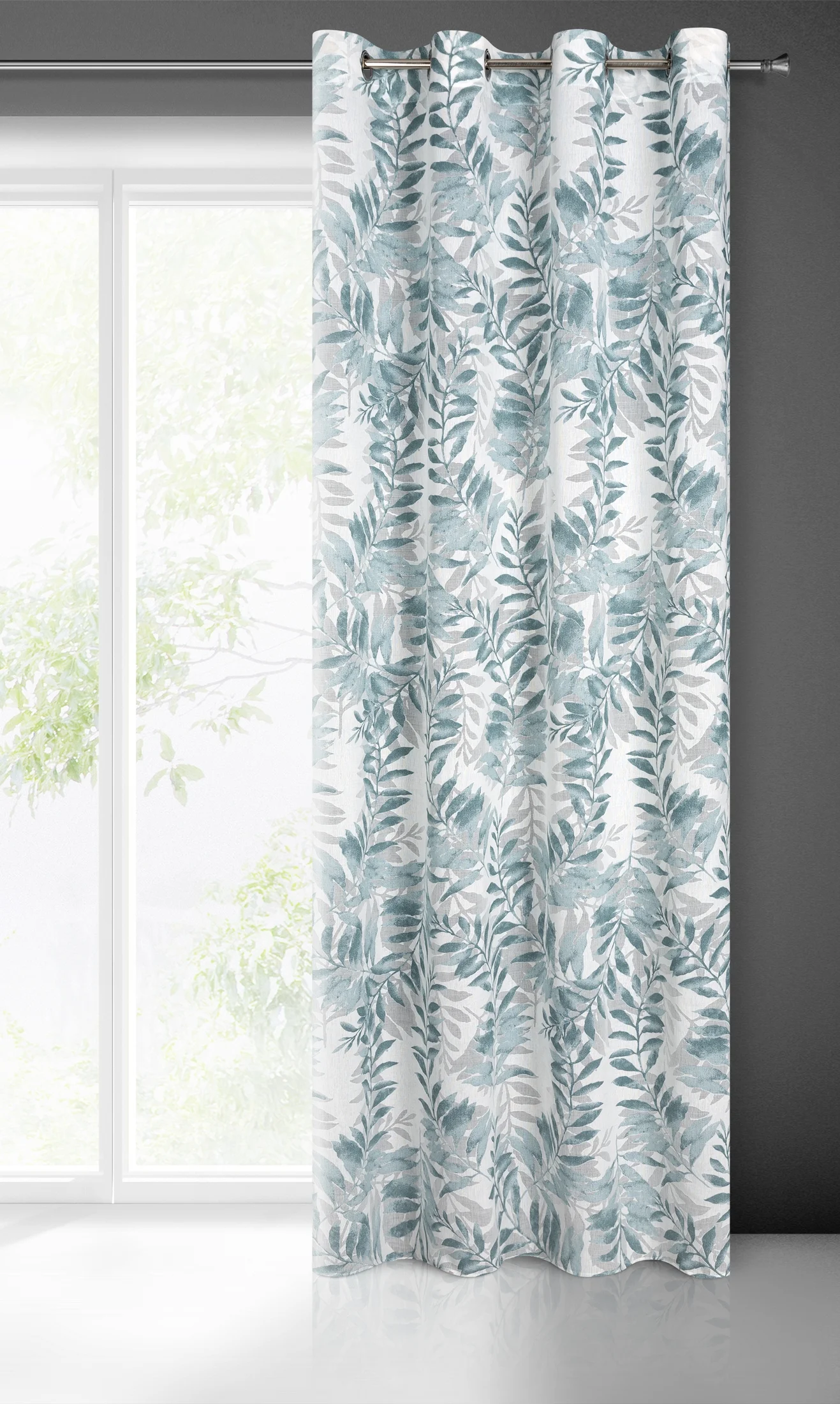 Zasłona naturalna w niebieskie liście 140x250 cm przelotka HARIET Eurofirany