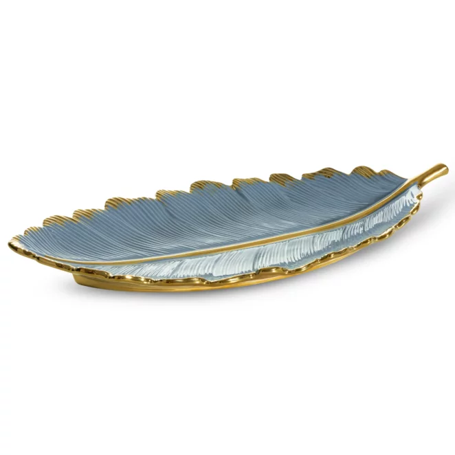 Patera ceramiczna dekoracyjna niebiesko-złota w formie liścia 53x23x7 cm HIRAL Eurofirany