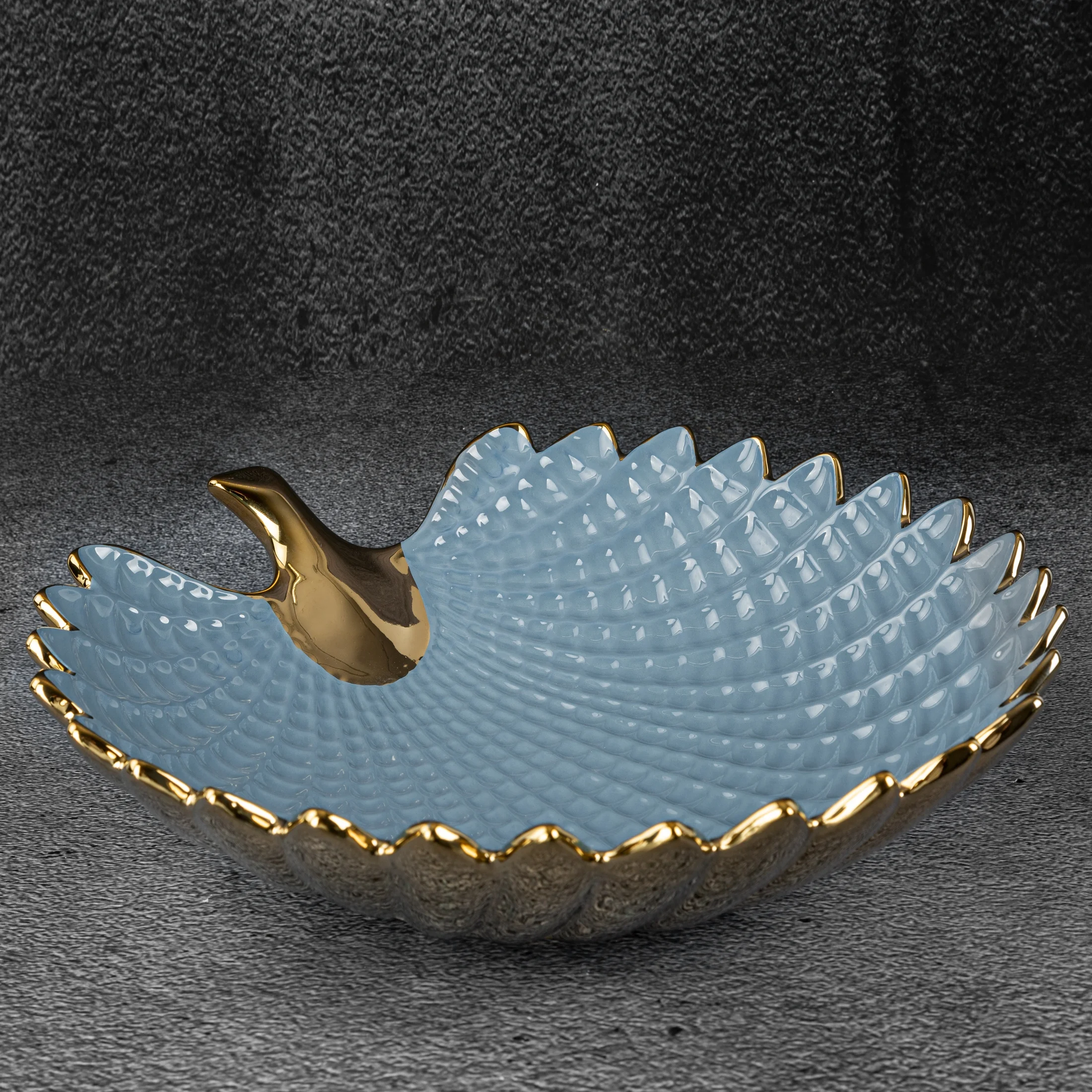 Patera ceramiczna dekoracyjna niebiesko-złota w formie liścia 33x33x8 cm HIRAL Eurofirany