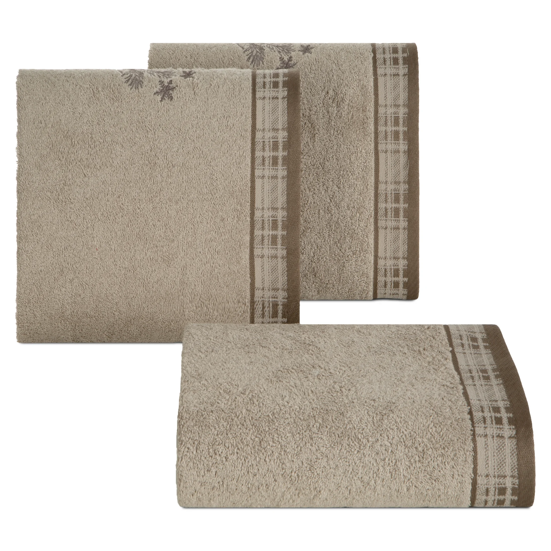 Ręcznik kąpielowy świąteczny 50x90 cm bawełniany kolor jasnobeżowy z żakardową bordiurą i haftowanymi śnieżynkami 480 g/m2 HOLLY Eurofirany