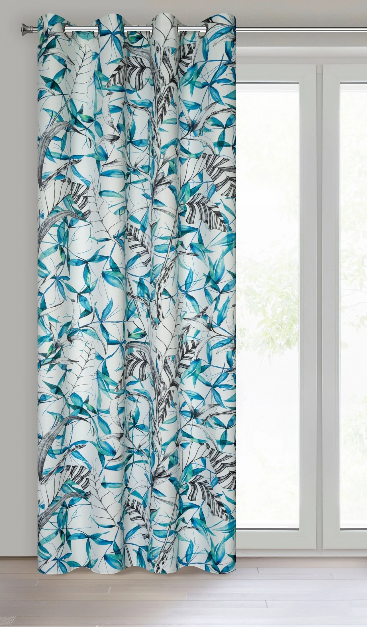 Zasłona ze wzorem botanicznym zaciemniająca z tkaniny 140x250 cm przelotka IGA Eurofirany