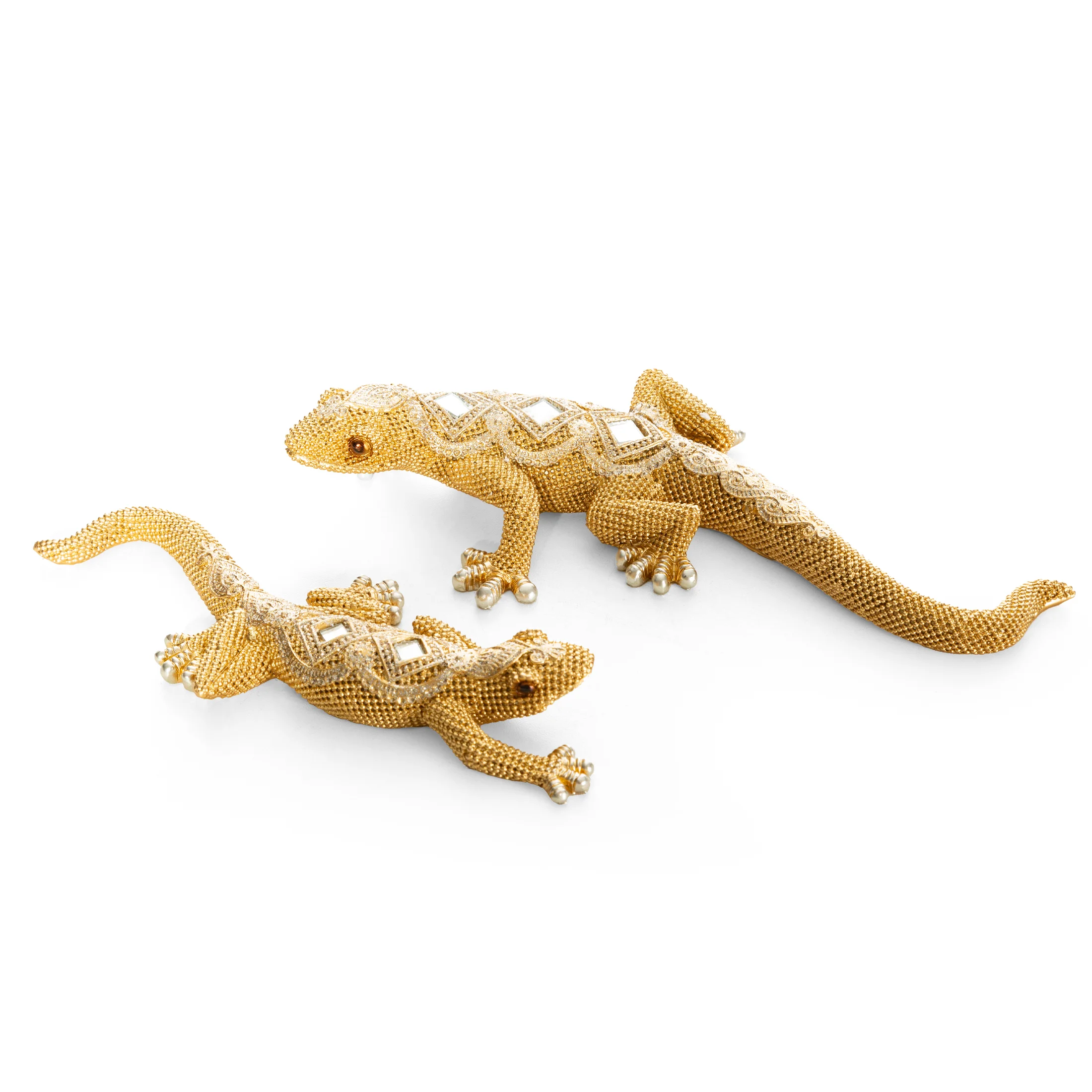 Figurka złota jaszczurka o drobnym strukturalnym wzorze 25x11x5 cm GATOS Eurofirany