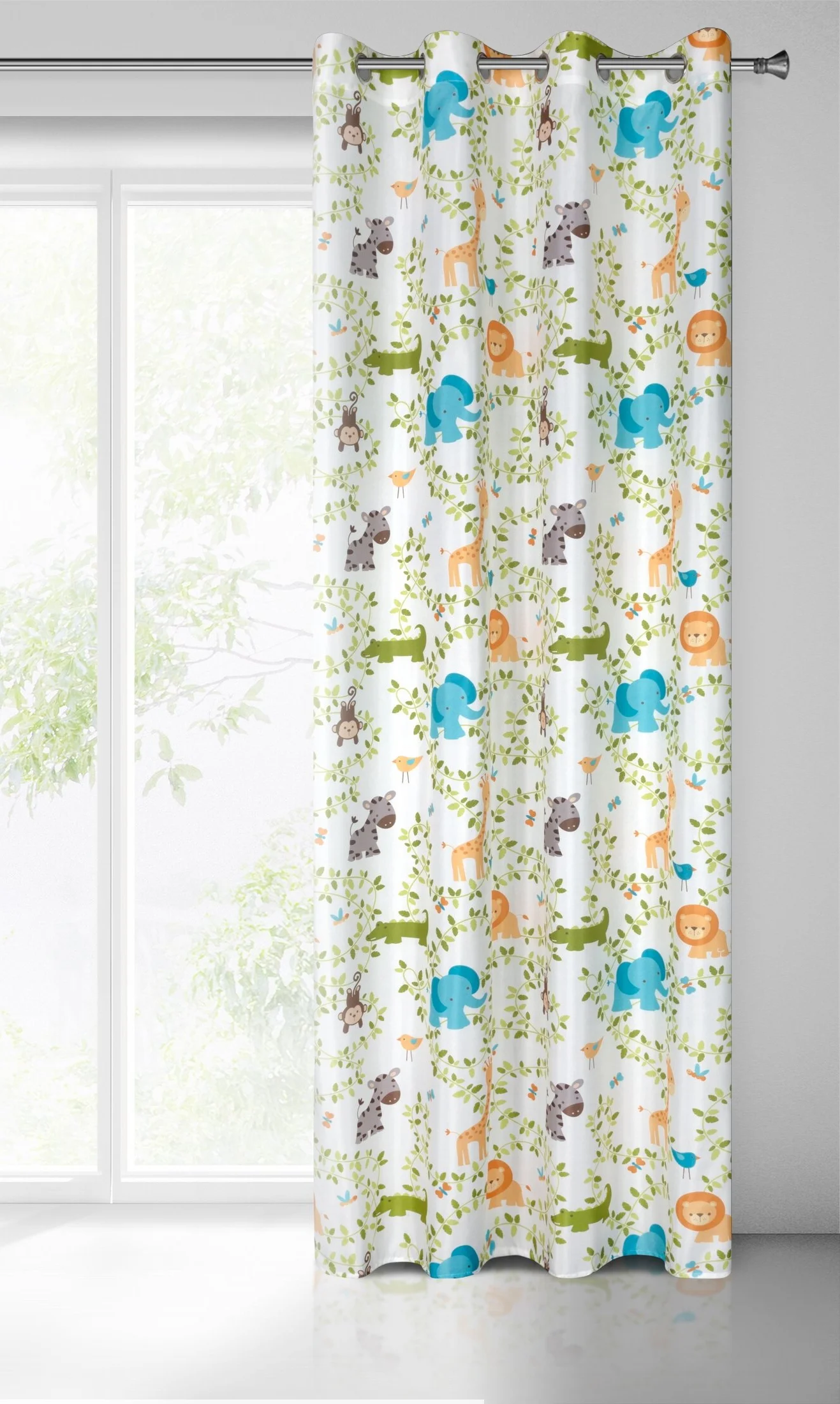 Jungle zasłona do pokoju dziecięcego w zwierzątka na przelotkach 140x250 cm Eurofirany