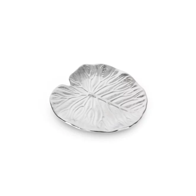 Patera ceramiczna dekoracyjna srebrna w formie liścia z wytłoczeniami średnica 16x2 cm KALINA Eurofirany