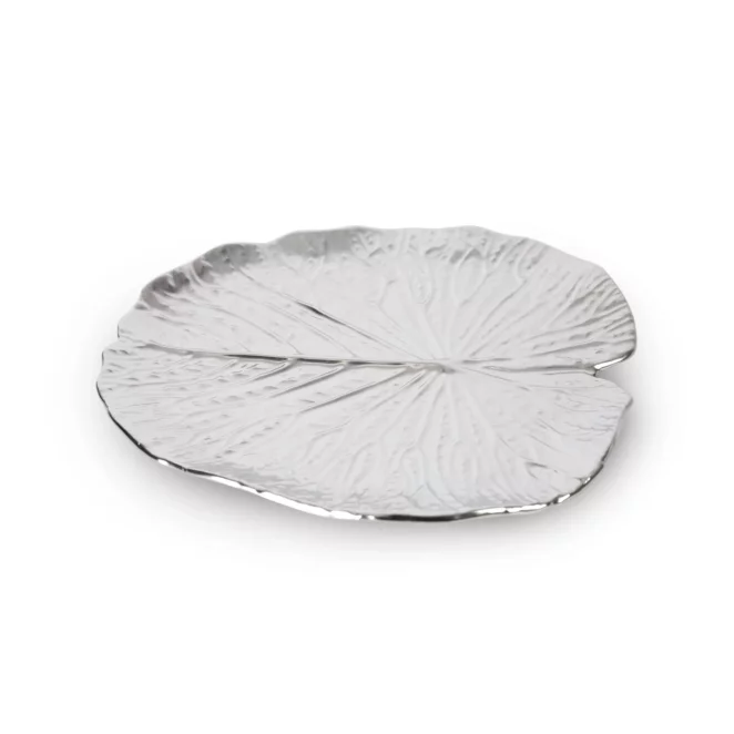 Patera ceramiczna dekoracyjna srebrna w formie liścia z wytłoczeniami 27x27x2 cm KALINA Eurofirany