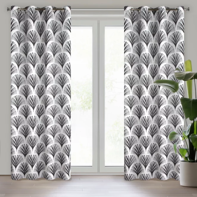Zasłona biało, czarna z oryginalnym wzorem 140x250 cm przelotka KARIN Eurofirany