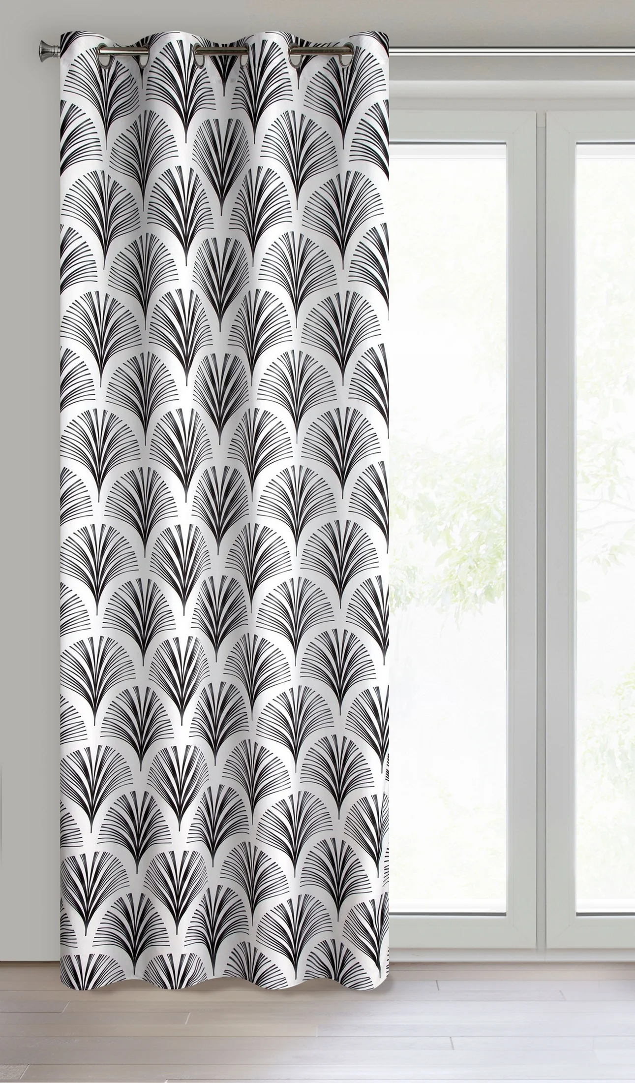 Zasłona biało, czarna z oryginalnym wzorem 140x250 cm przelotka KARIN Eurofirany