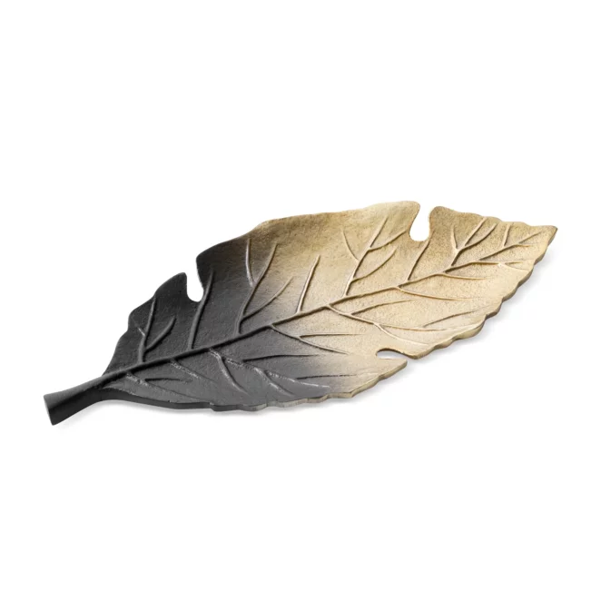 KELSI metalowa patera czarno-złota w kształcie egzotycznego liścia 34x19x12 cm Eurofirany