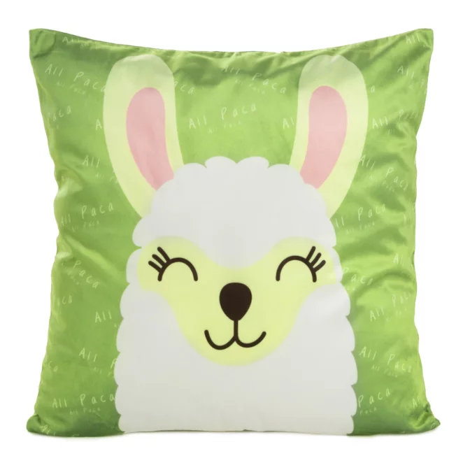 Poszewka na poduszkę 45x45 cm welwetowa z motywem lamy zielono, biała KIDS 2 DESIGN 93 Eurofirany