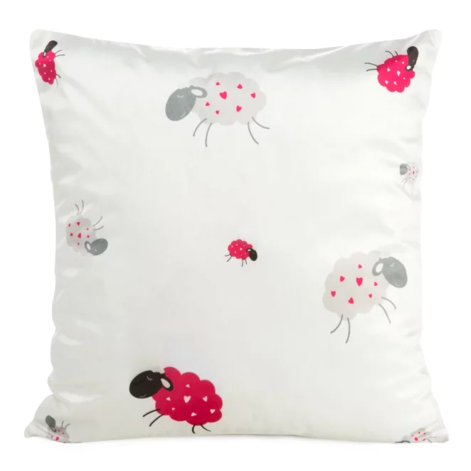 Poszewka na poduszkę 45x45 cm welwetowa z motywem słodkich baranków biało, różowa KIDS 3 DESIGN 91 Eurofirany
