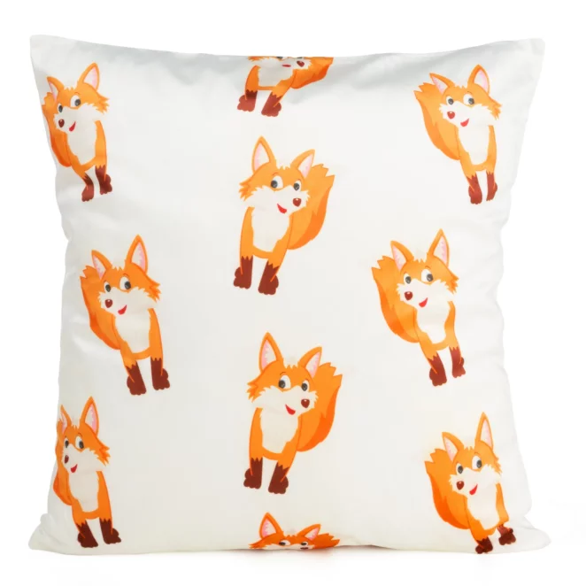 Poszewka na poduszkę 45x45 cm welwetowa z motywem zabawnych lisów biało, pomarańczowa KIDS 9B DESIGN 91 Eurofirany