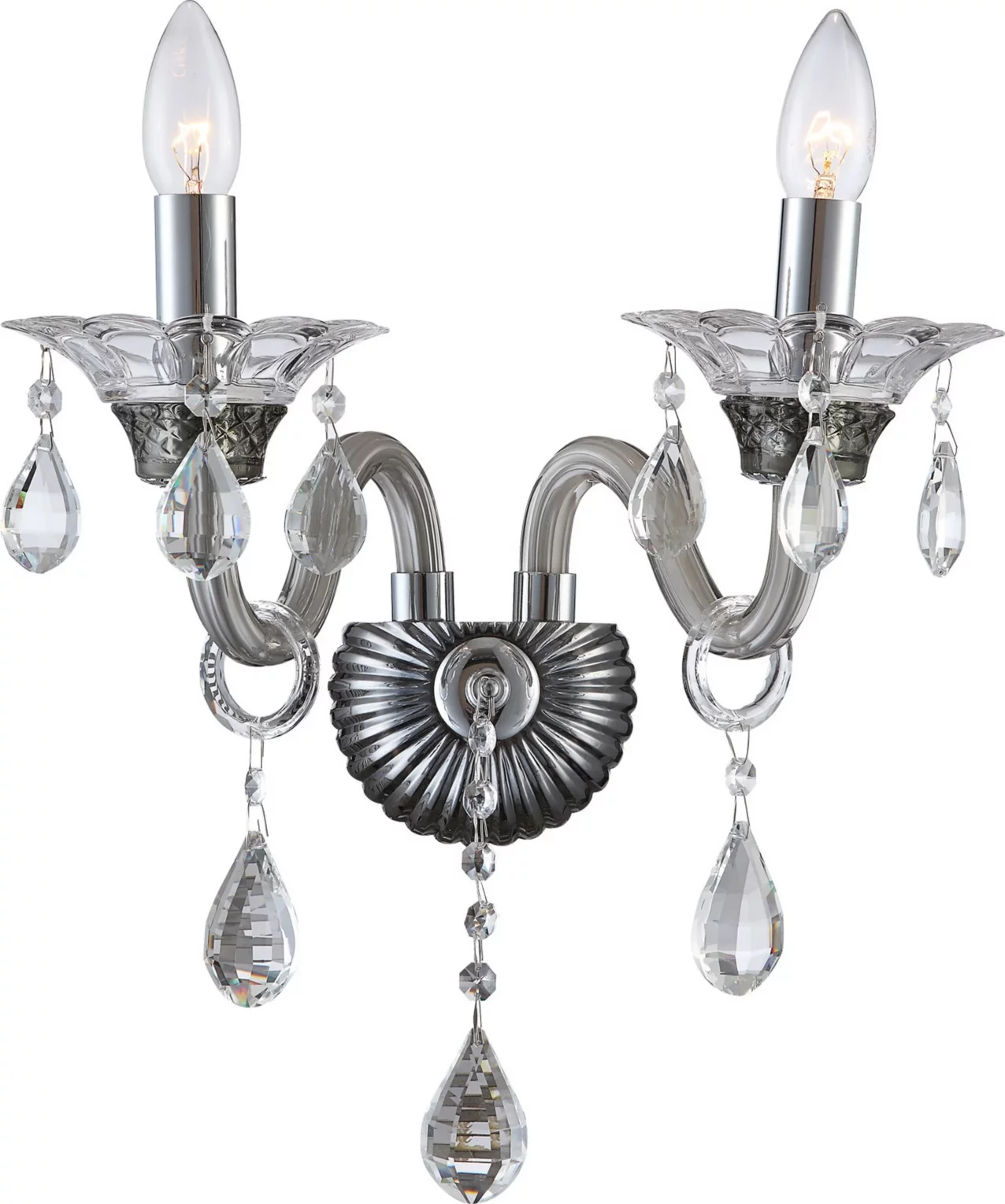 Kinkiet- lampa do pokoju srebrna dwuramienny żyrandol z kryształami 38 x 22 x 34 cm GLITTER  Eurofirany