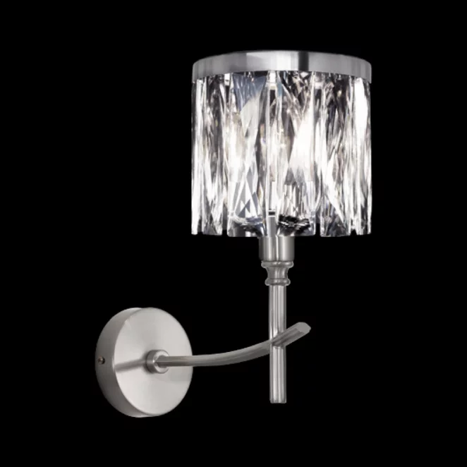 Kinkiet - lampa ścienna do salonu srebrna KRYSTAL zdobiona kryształkami Eurofirany