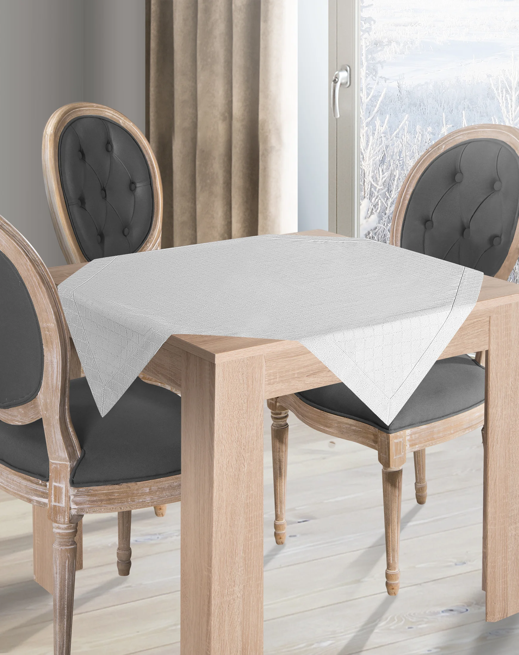 KLARA 2 EKSKLUZYWNY BIAŁY OBRUS ZE WZOREM KRATKI 85x85 cm EUROFIRANY
