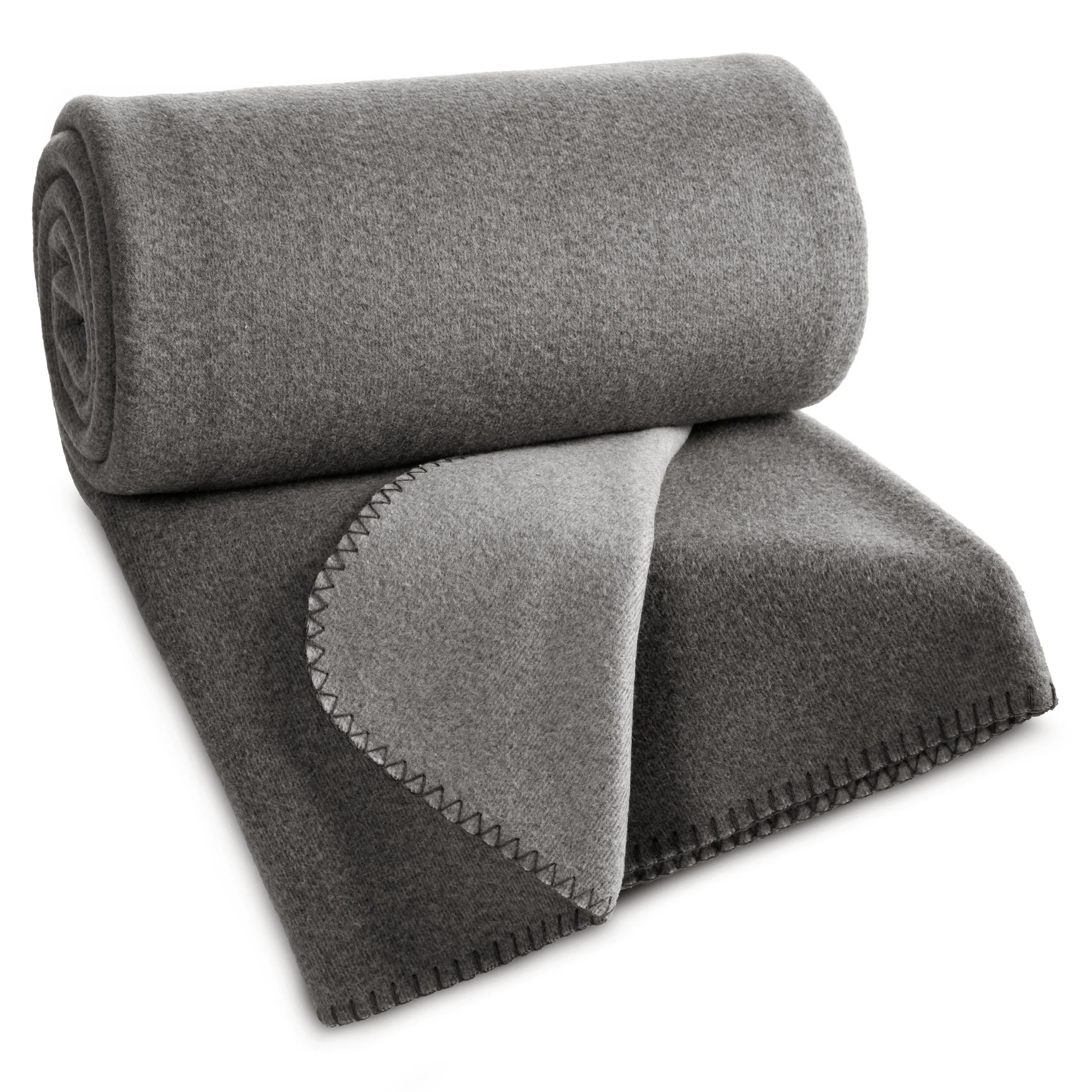 Koc 150x200 cm stalowy, jasnostalowy dwustronny z eleganckim obszyciem VERA Eurofirany