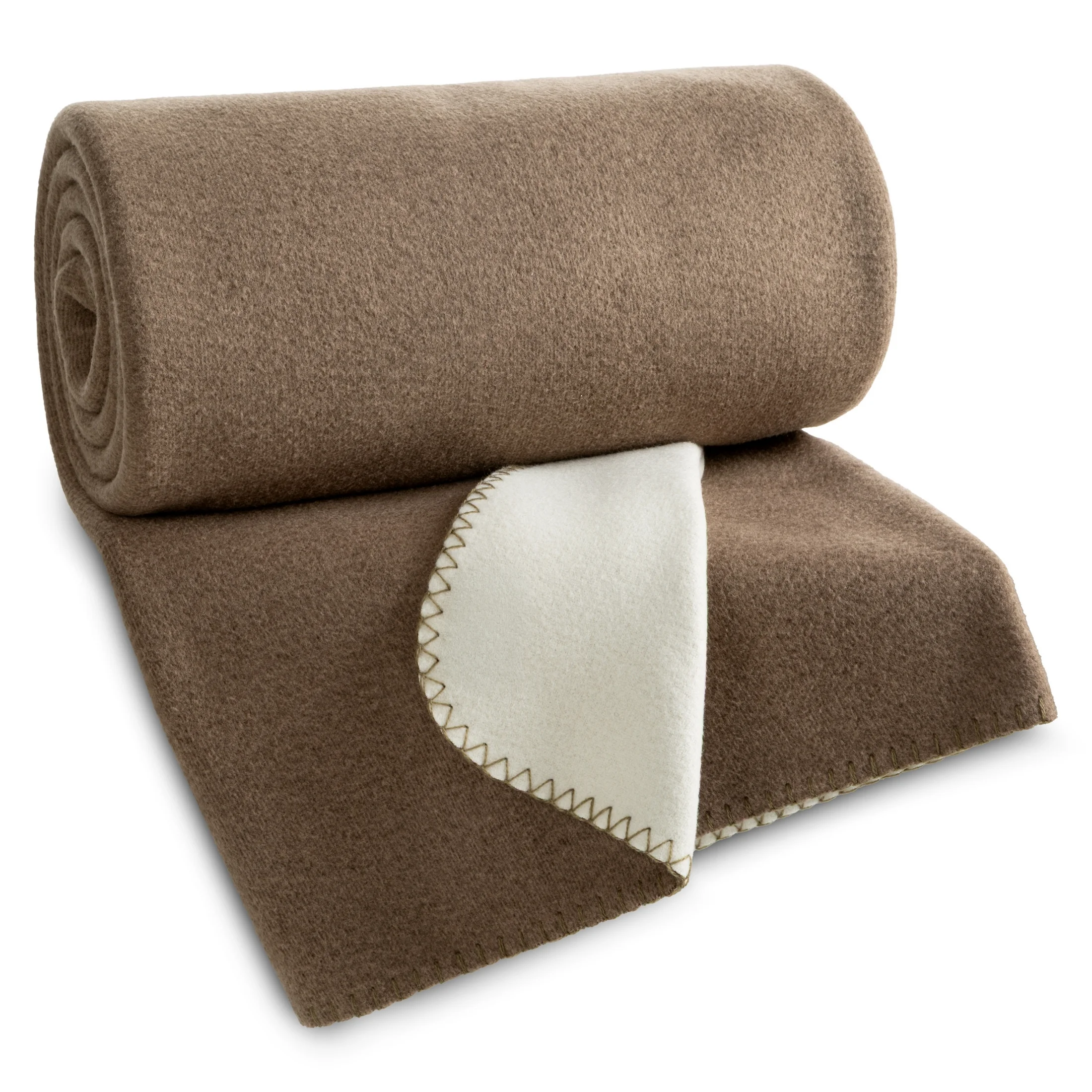 Koc 200x220 cm brązowo kremowy dwustronny z eleganckim obszyciem VERA Eurofirany