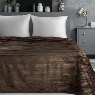 Koc 200x220 cm ciemnobrązowy, typu flano z wzorem 3D NINA Eurofirany