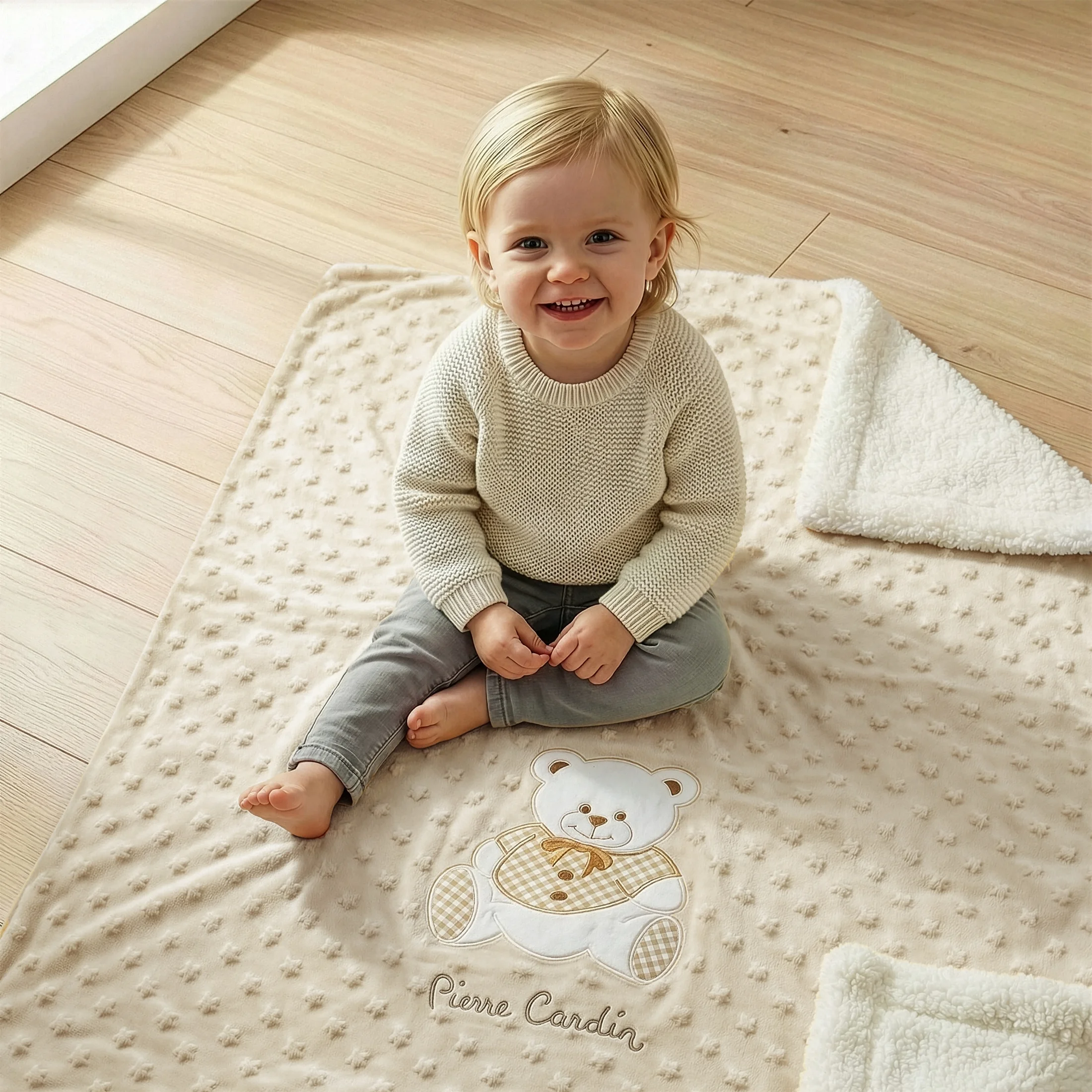 Koc dziecięcy 110x140 cm beżowy z dodatkiem przyjemnej tkaniny barankowej BABY 4 Pierre Cardin Eurofirany