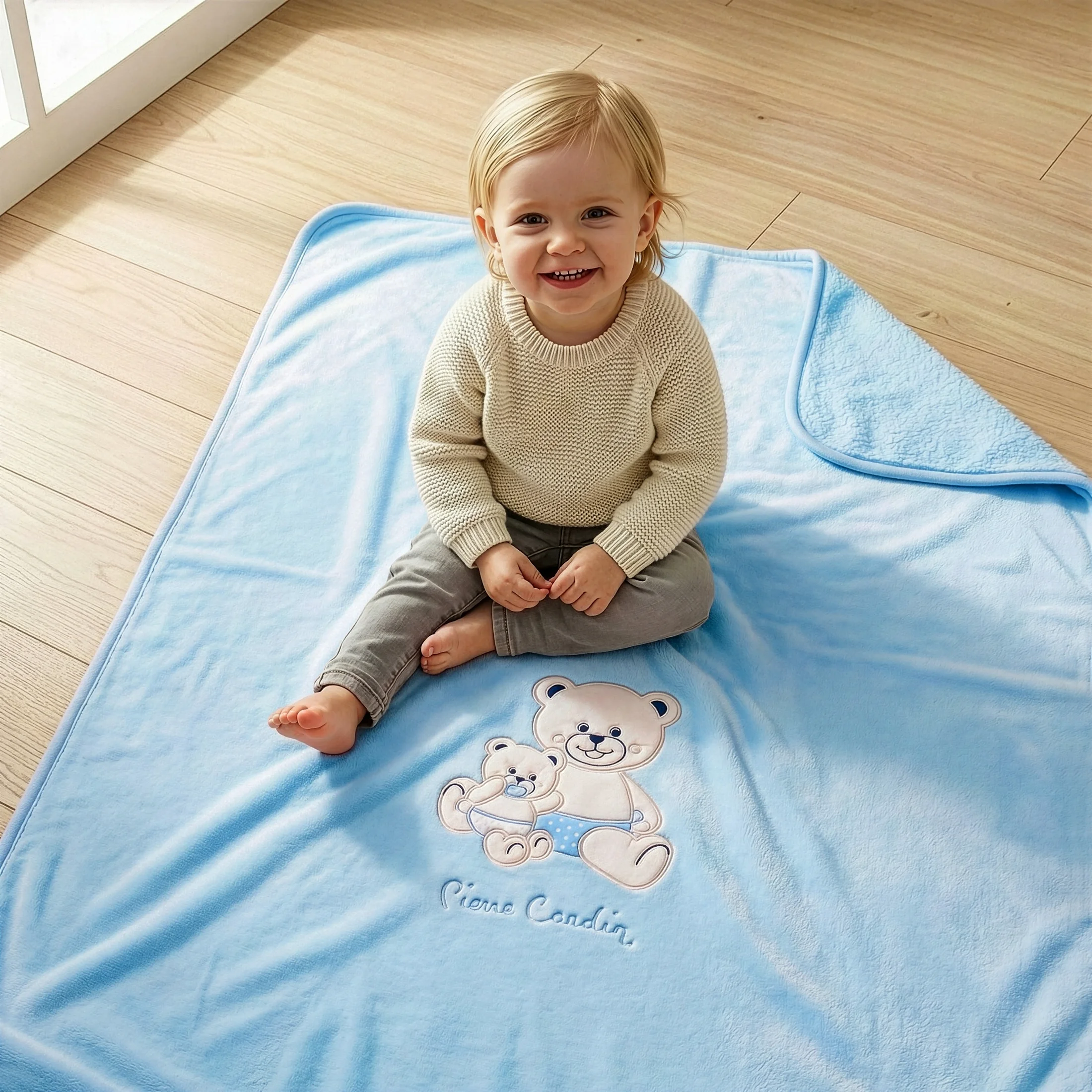 Koc dziecięcy 110x140 cm niebieski z uroczą aplikacją BABY 3 Pierre Cardin Eurofirany