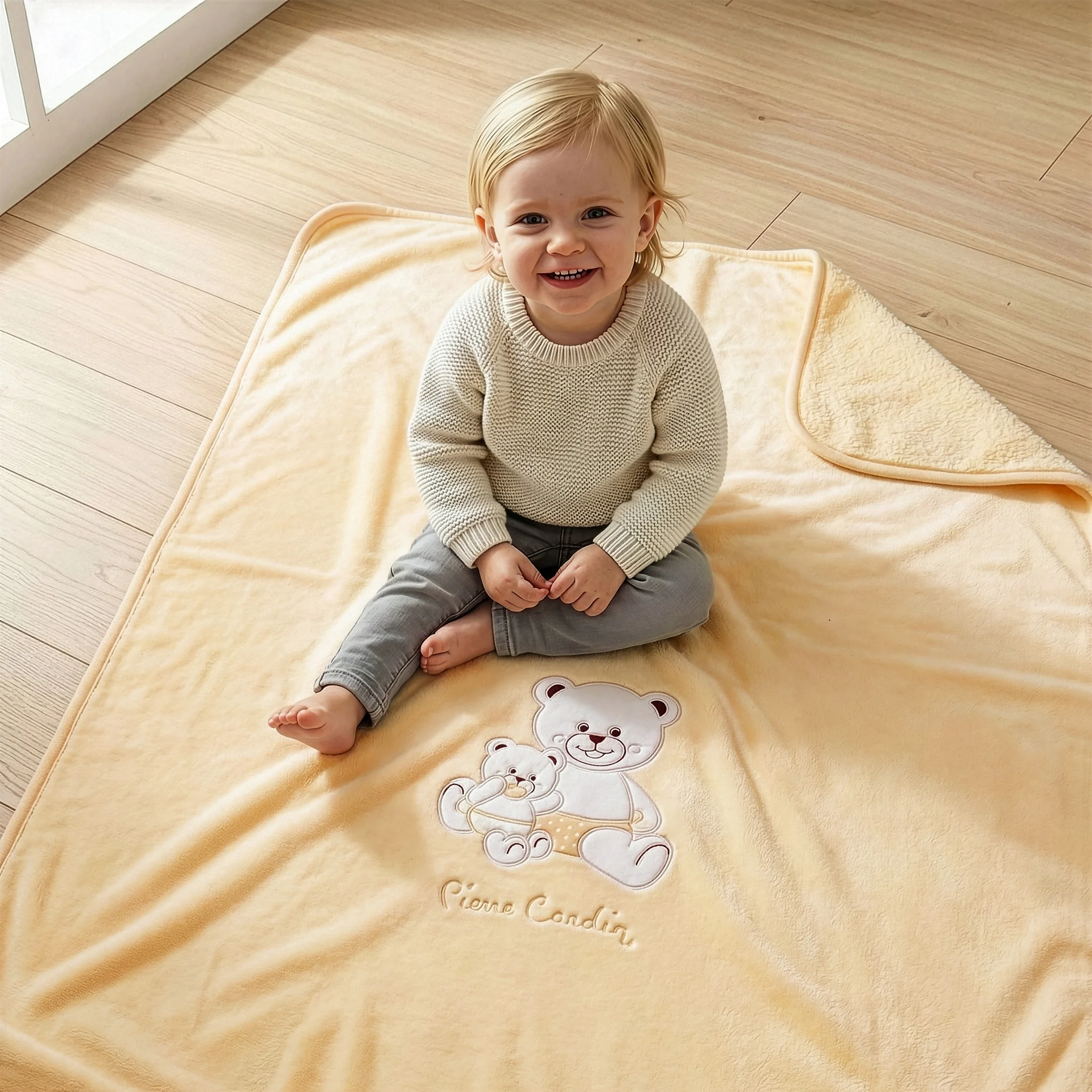 Koc dziecięcy 80x110 cm beżowy z uroczą aplikacją BABY 3 Pierre Cardin Eurofirany