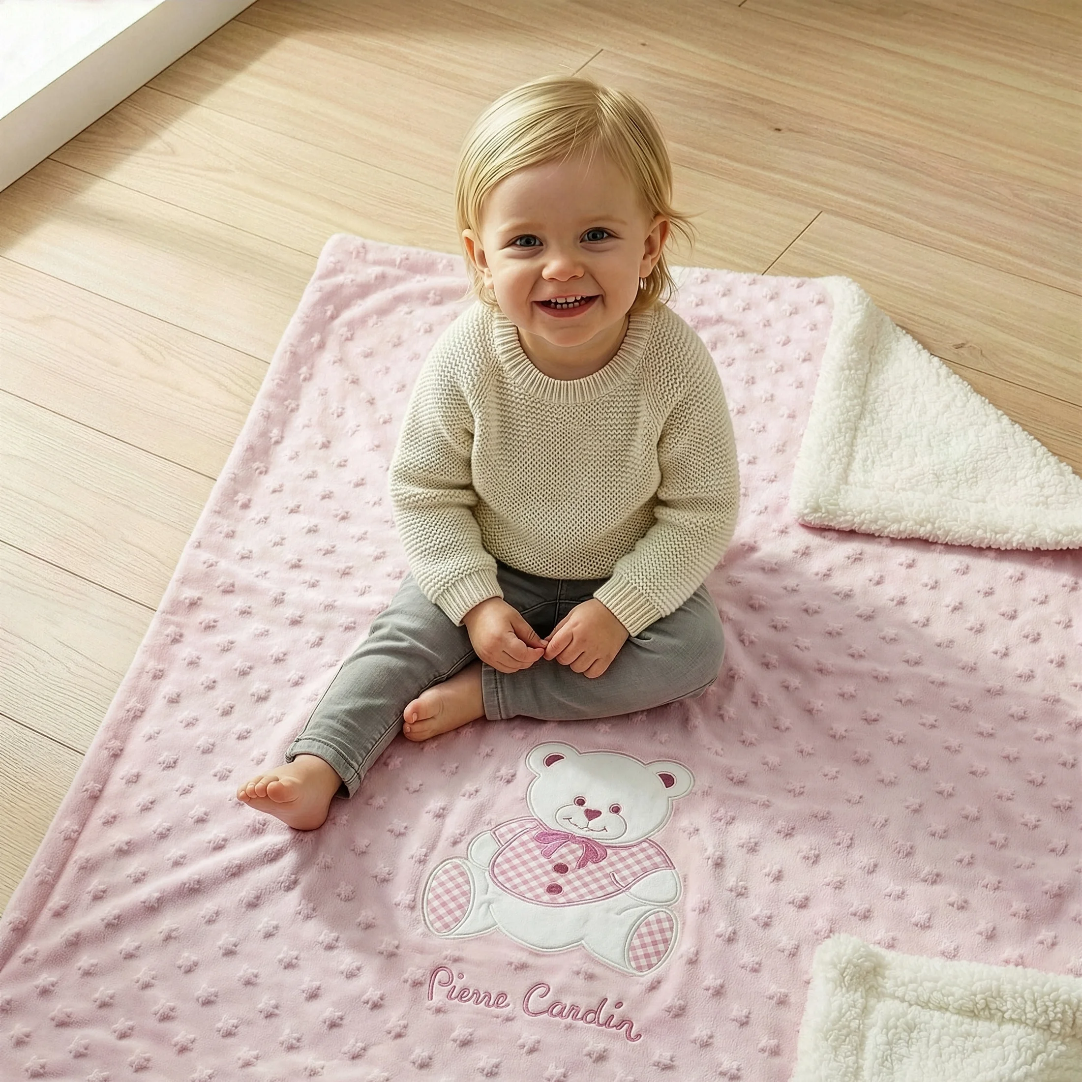 Koc dziecięcy 80x110 cm różowy z dodatkiem przyjemnej tkaniny barankowej BABY 4 Pierre Cardin Eurofirany