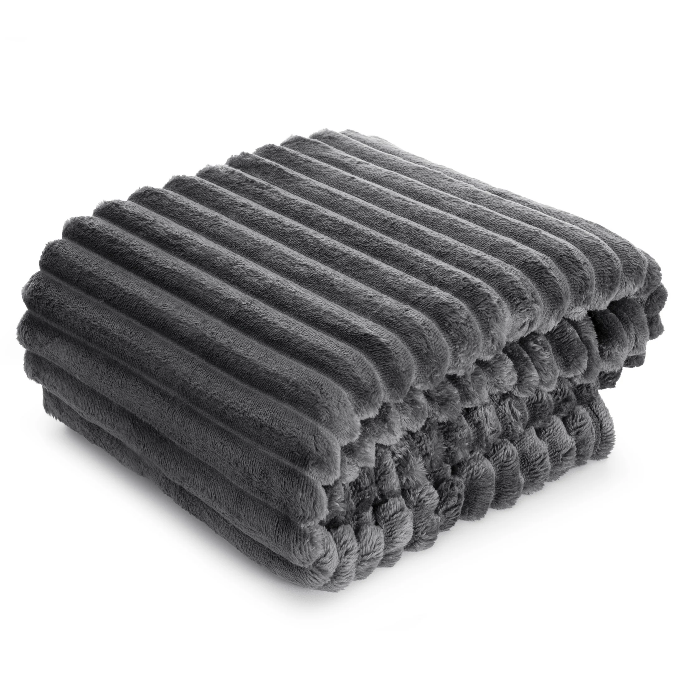 Koc flano 170x210 cm stalowy zdobiony wytłaczanym wzorem z efektem 3D SOFT DESIGN 91 Eurofirany