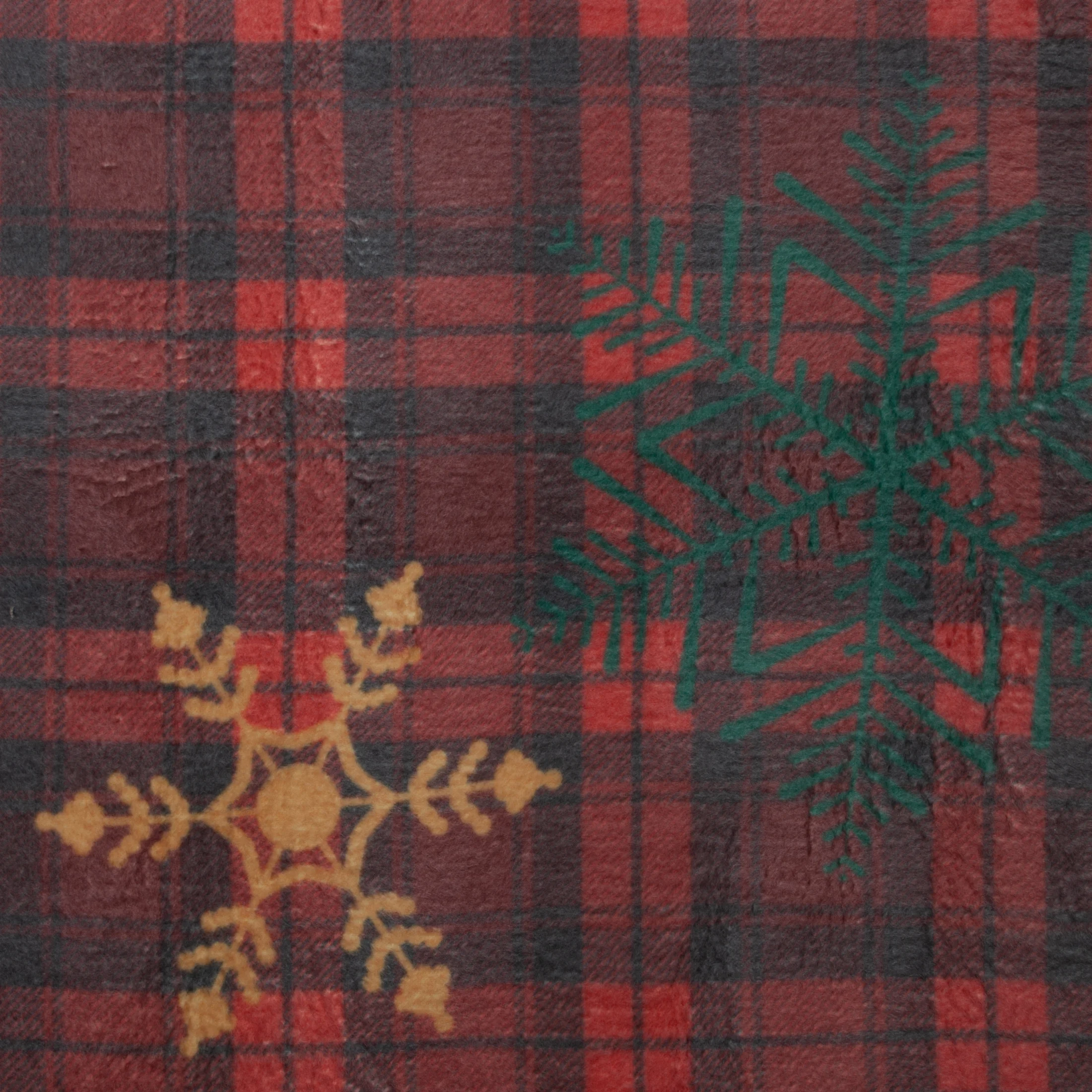 Koc bawełniano-akrylowy 200x220 cm czerwono, zielony świąteczny z motywem kraty i śnieżynek CHERRY Eurofirany