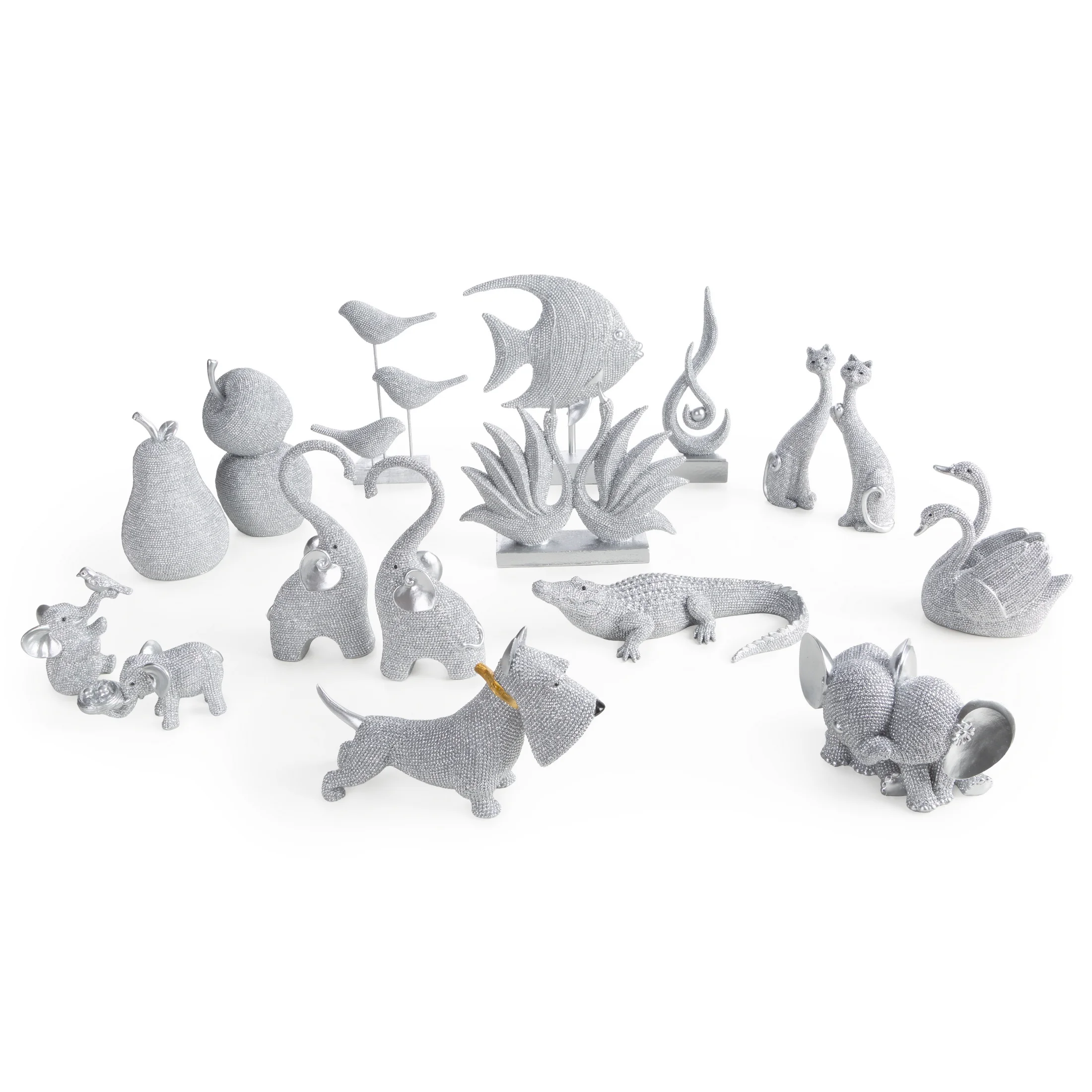 Komplet 2 szt figurek dekoracyjnych srebnych kotów o drobnym strukturalnym wzorze 7x4x18 cm ELDO 67 Eurofirany