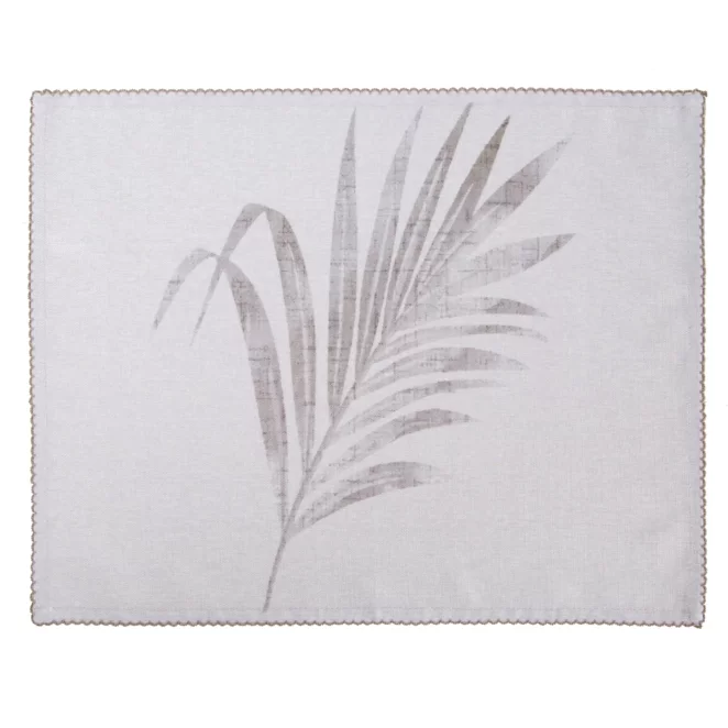 Komplet podkładek 4 szt naturalno, stalowy 32x45 cm INES z nadrukowanym motywem liści palmowych