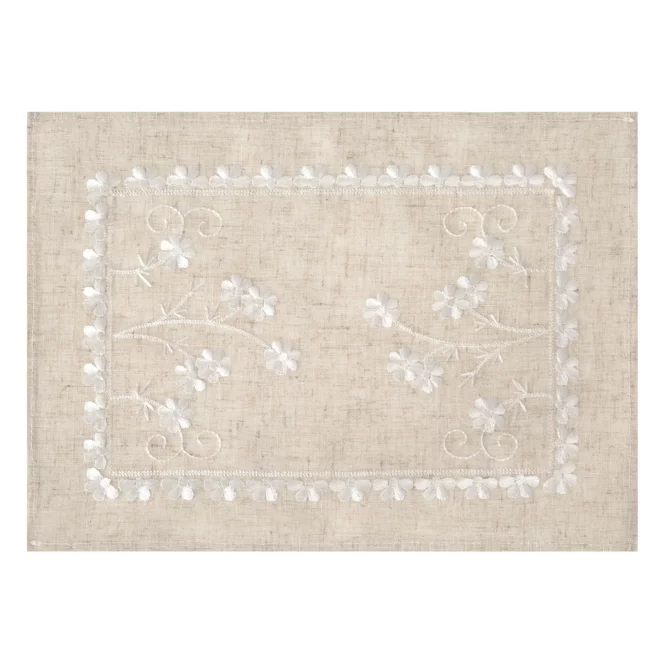 Komplet 4 szt serwetek na stół beżowych 30x40 cm ADELINE z dodatkiem lnu zdobiony haftem Eurofirany
