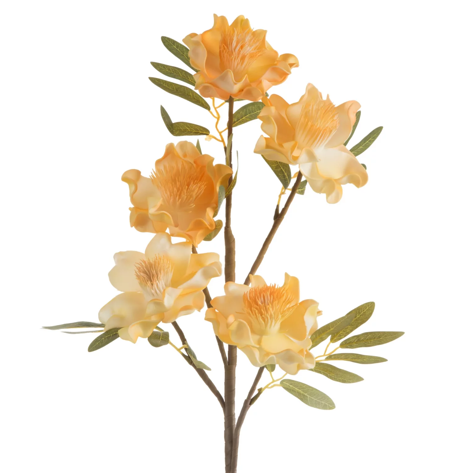 Kwiat sztuczny magnolii pomarańczowo, żółty z plastycznej pianki foamiran 89 cm