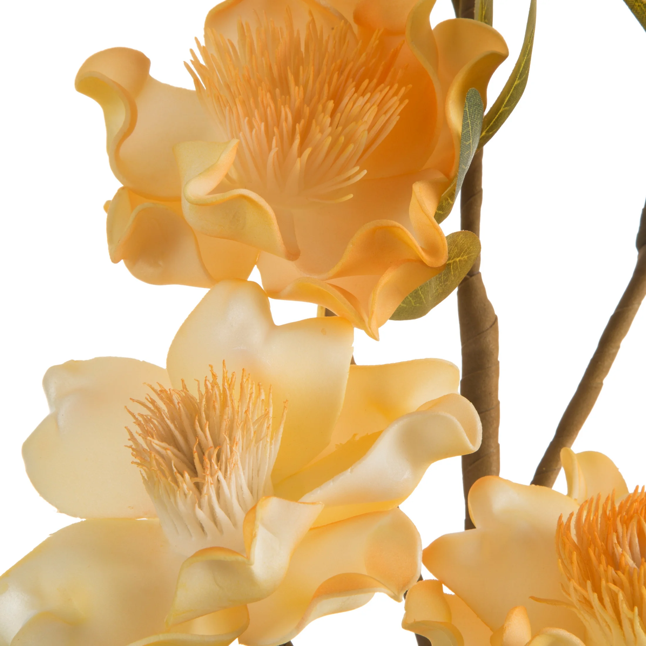 Kwiat sztuczny magnolii pomarańczowo, żółty z plastycznej pianki foamiran 89 cm
