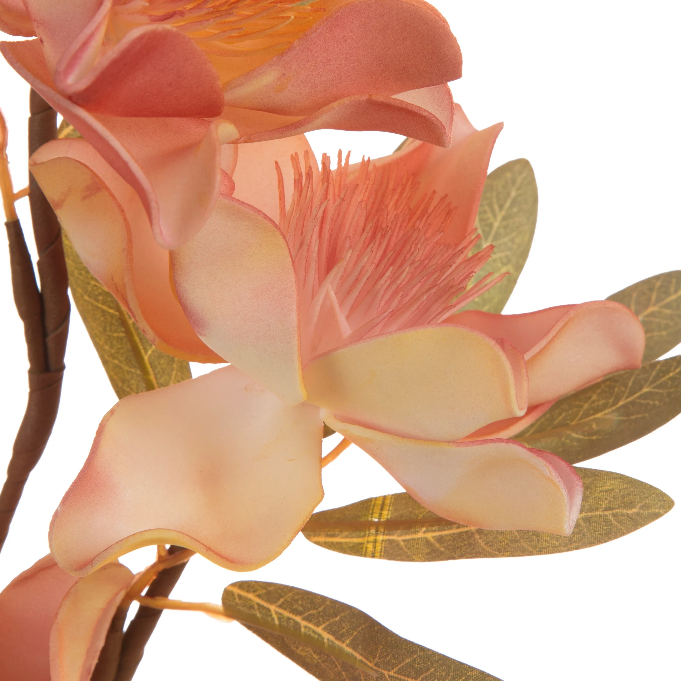Kwiat sztuczny magnolii różowo, żółty z plastycznej pianki foamiran 89 cm
