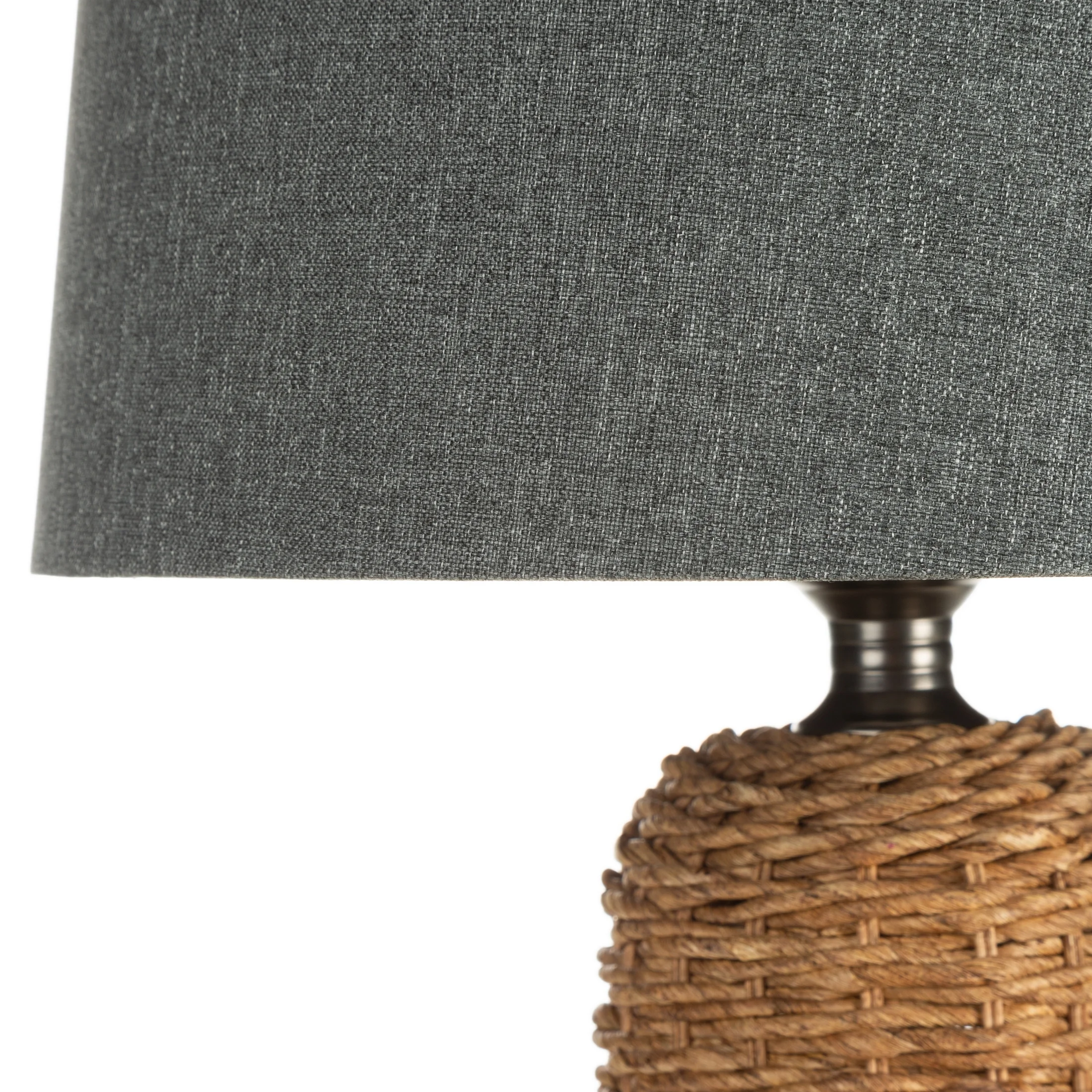 Lampa stołowa do kuchni szaro, jasnobrązowa w stylu boho z plecionej podstawy i matowego abażuru 32 x 71 cm ARLO Eurofirany