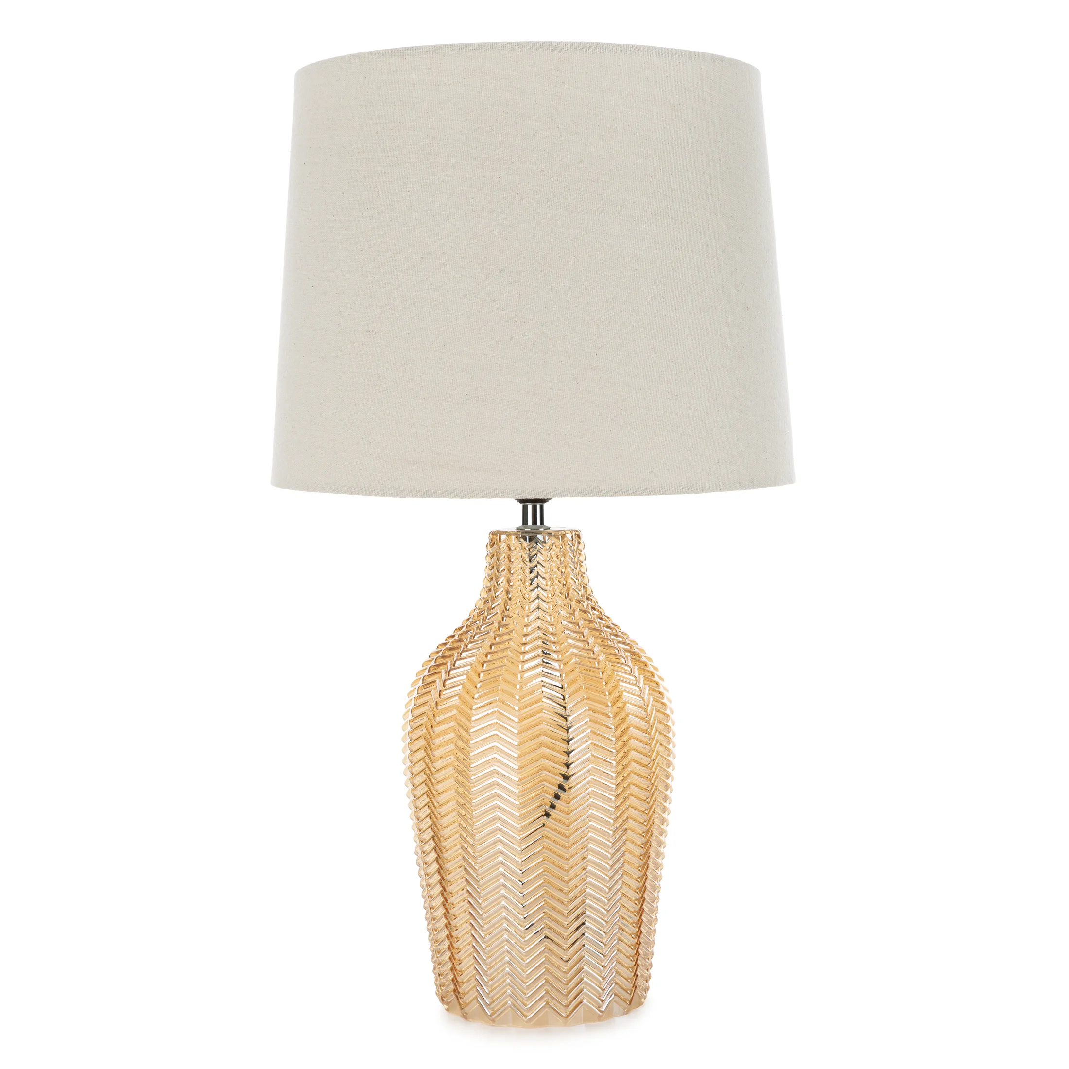 Lampa beżowo-złota z wytłaczaną szklaną podstawą średnica 34x59 cm DEVIN Eurofirany