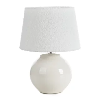 Lampa ceramiczna stołowa biała z matowym abażurem z tkaniny typu bukla średnica 37x50 cm COLINS Eurofirany