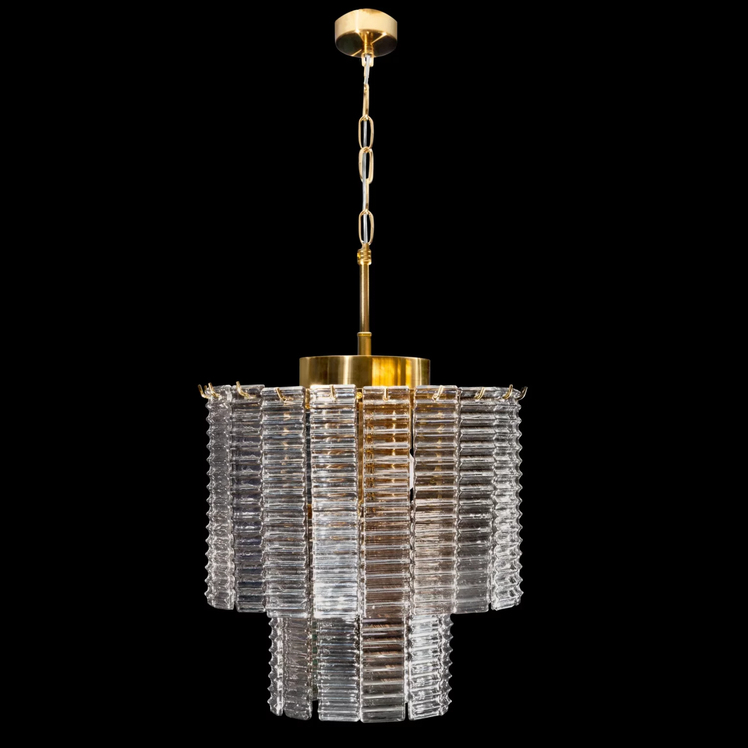 Lampa wisząca do salonu złota z prostokątnymi szklanymi eleganckimi zawieszkami 32 x 40 cm DALIA Eurofirany