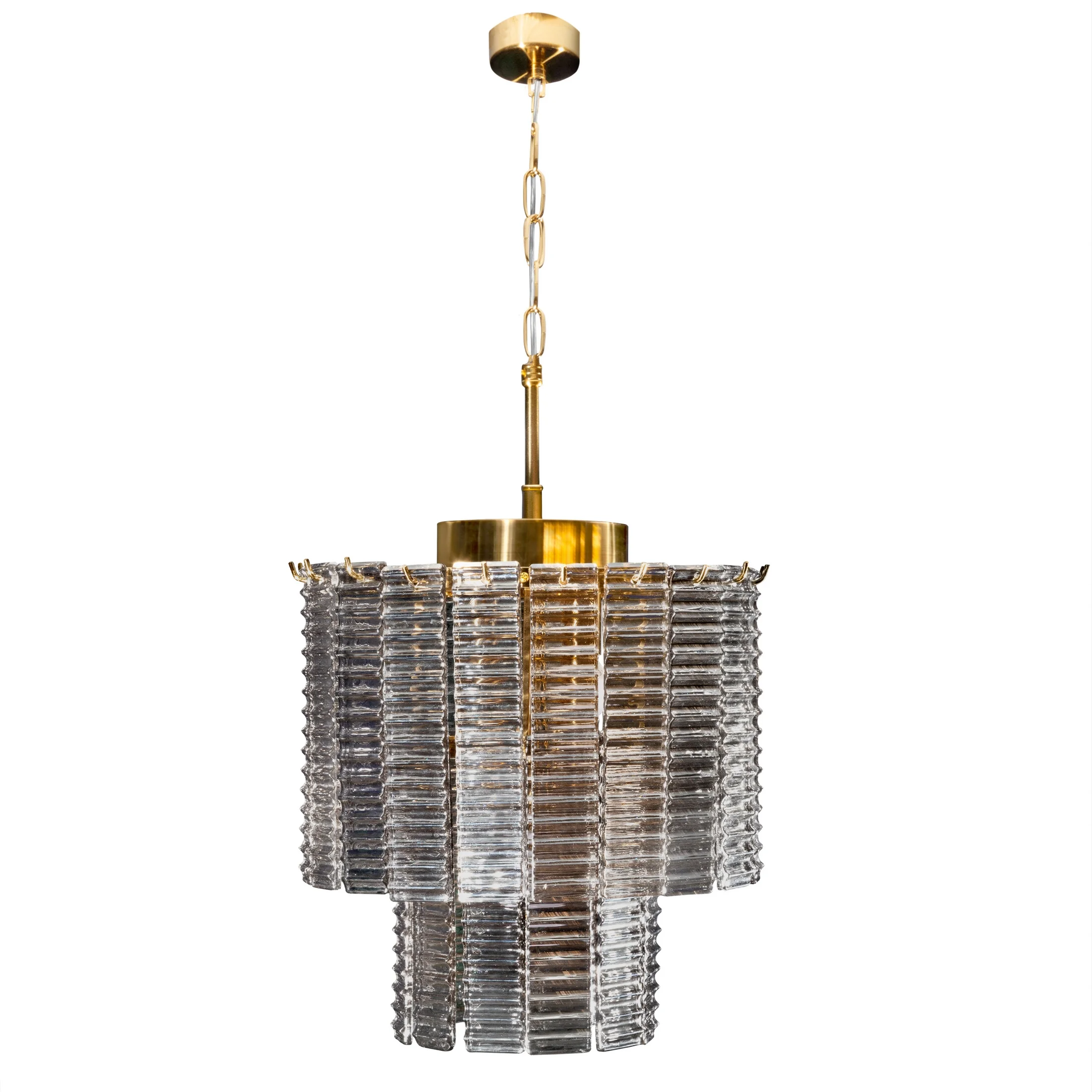 Lampa wisząca do salonu złota z prostokątnymi szklanymi eleganckimi zawieszkami 32 x 40 cm DALIA Eurofirany