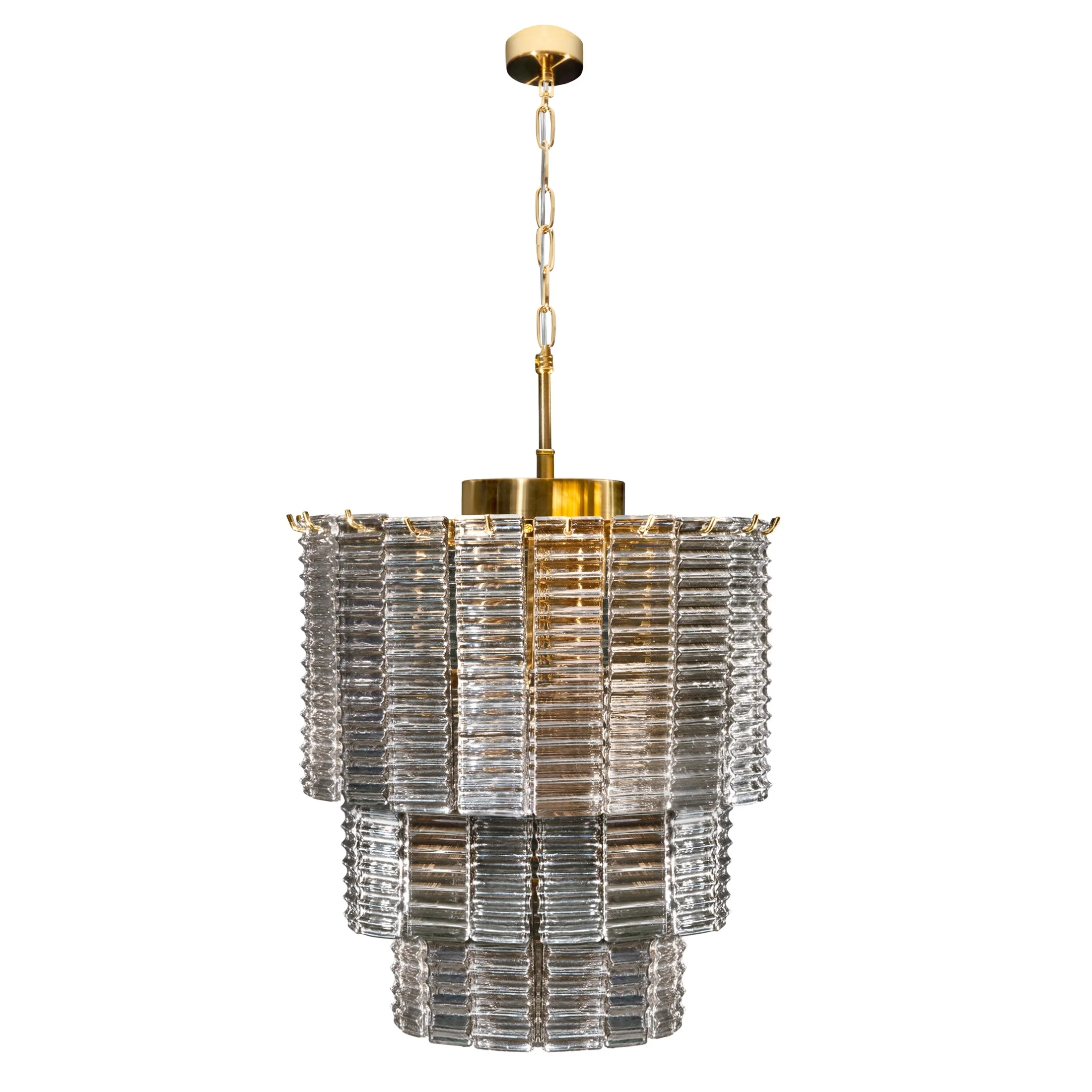 Lampa wisząca do salonu złota DALIA z prostokątnymi luźno zwisającymi szklanymi zawieszkami 42 x 50 cm DALIA Eurofirany