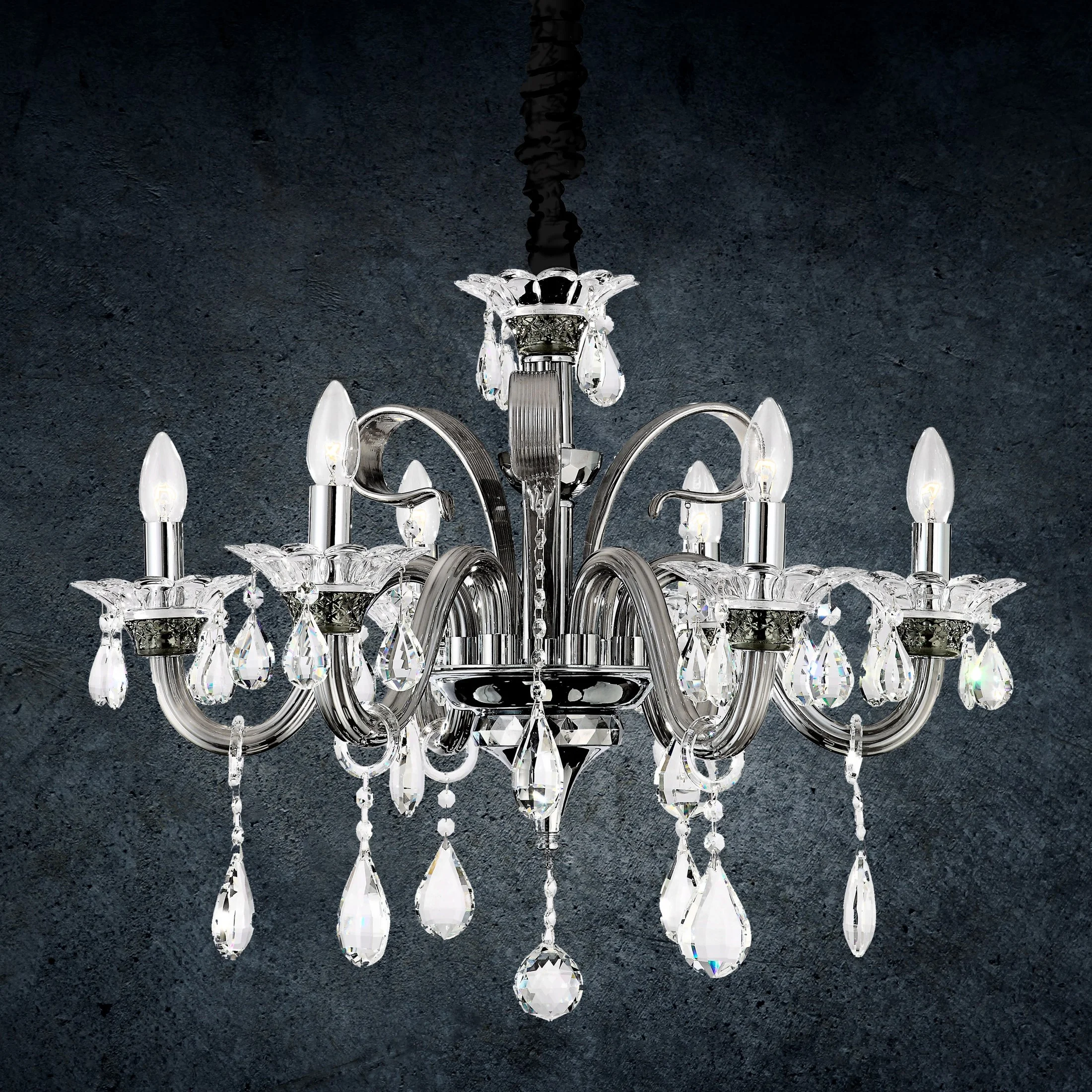 Lampa wisząca do salonu srebrna piętnastoramienny żyrandol z kryształami 95 x 70 cm GLITTER Eurofirany