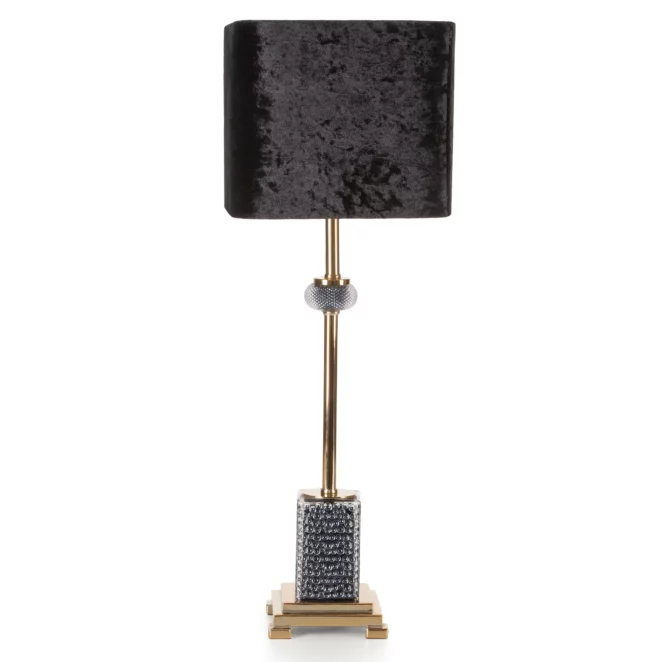 Lampa stołowa do salonu czarno, złota NELI z podstawą z żywicy poliestrowej wykończona welwetowym abażurem 23 x 66 cm NELI Eurofirany
