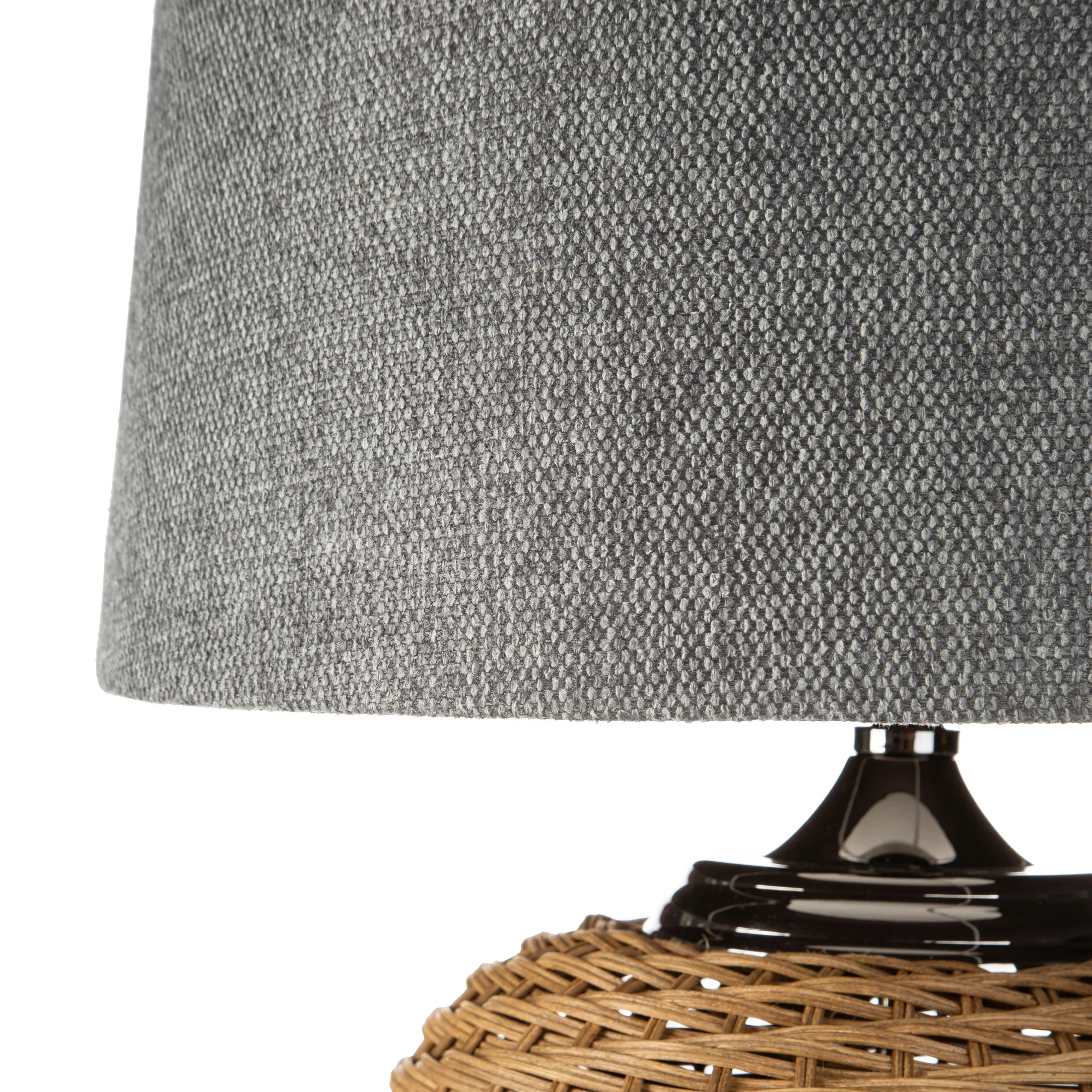 Lampa stołowa do pokoju stalowo, beżowa PATI w stylu boho z plecioną podstawą i matowym abażurem Eurofirany