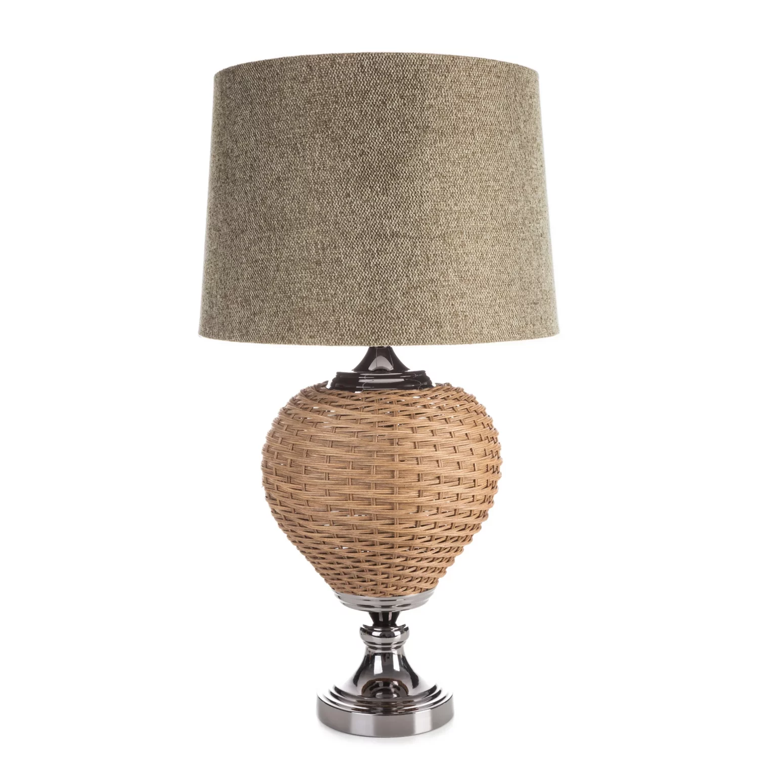 Lampa stołowa do pokoju beżowa w stylu boho z plecioną podstawą i matowym abażurem 38 x 78 cm PATI Eurofirany