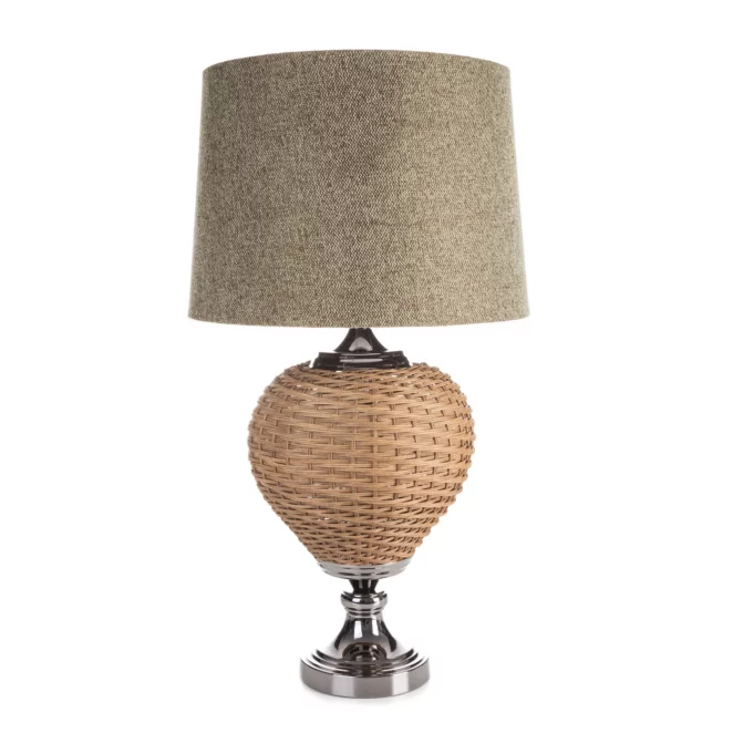 Lampa stołowa do pokoju beżowa w stylu boho z plecioną podstawą i matowym abażurem 38 x 78 cm PATI Eurofirany