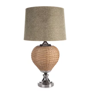 Lampa stołowa do pokoju beżowa w stylu boho z plecioną podstawą i matowym abażurem 38 x 78 cm PATI Eurofirany