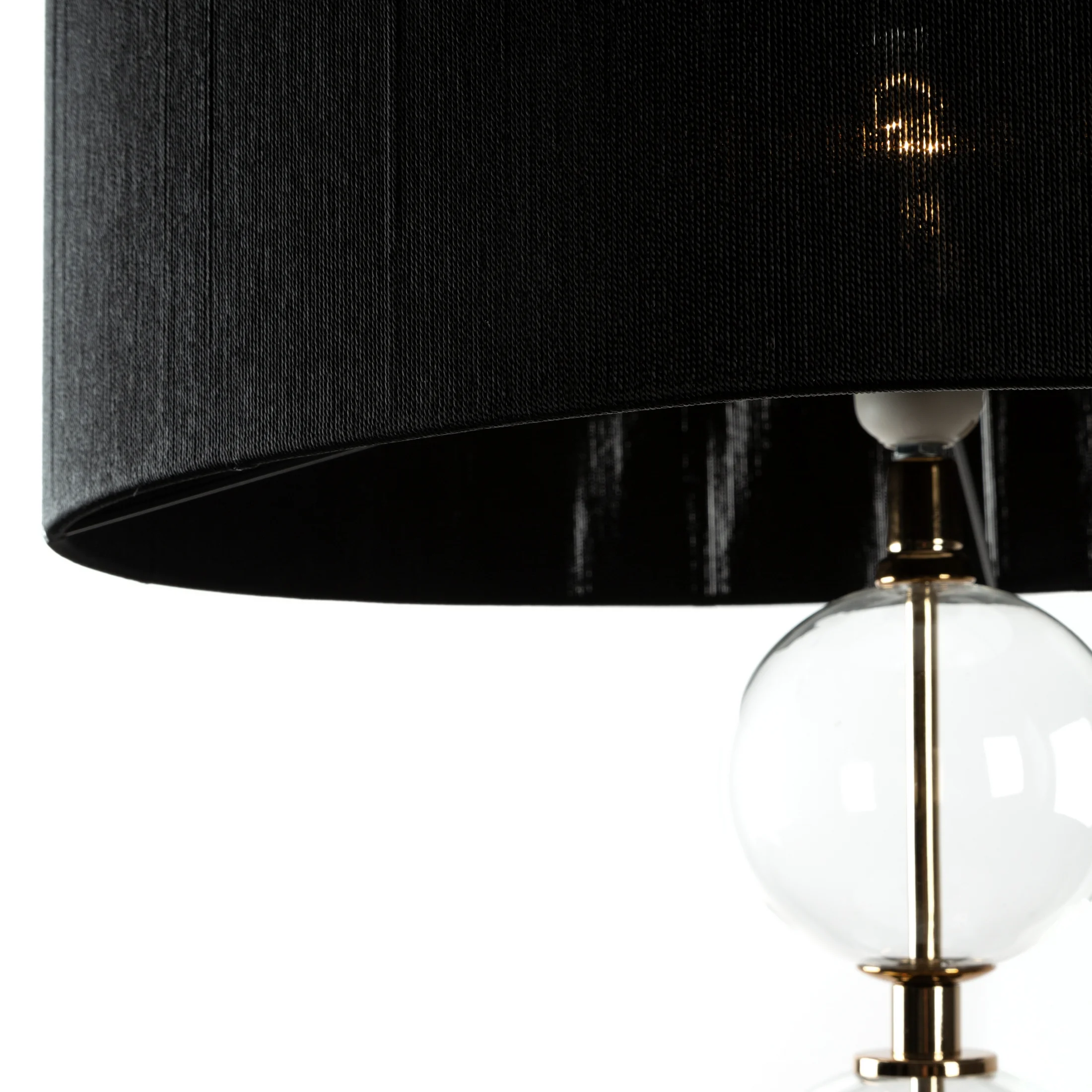 Lampa stojąca do pokoju czarno, złota na podstawie łączącej szkło metal i abażur z matowej nici 50 x 167 cm ARIANA Eurofirany