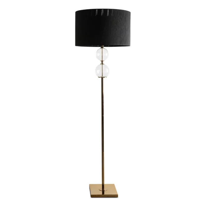 Lampa stojąca do pokoju czarno, złota na podstawie łączącej szkło metal i abażur z matowej nici 50 x 167 cm ARIANA Eurofirany