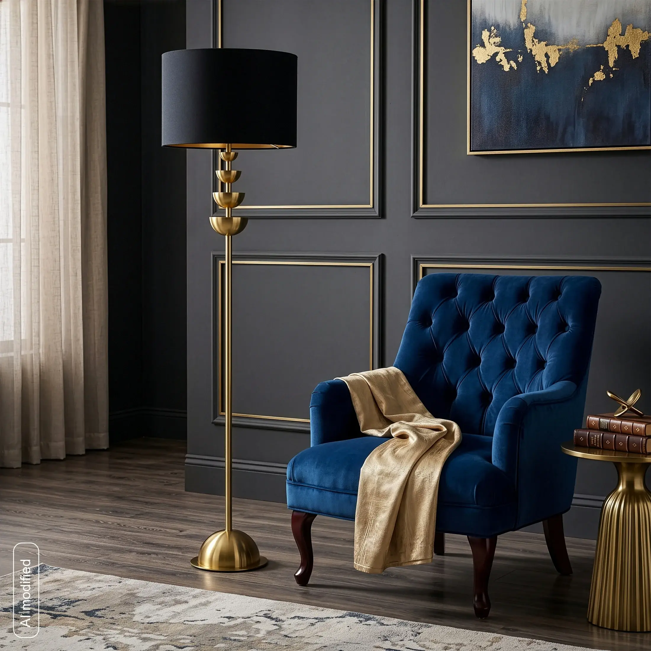 Lampa stojąca czarno-złota z dekoracyjną metalową podstawą 46x167 cm - LENA Eurofirany