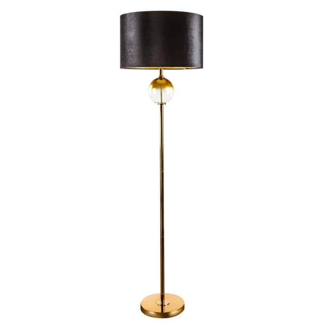 Lampa stojąca do salonu czarno, złota KAJA na podstawie łączącej szkło i metal z welwetowym abażurem 43 x 157 cm KAJA  Eurofirany
