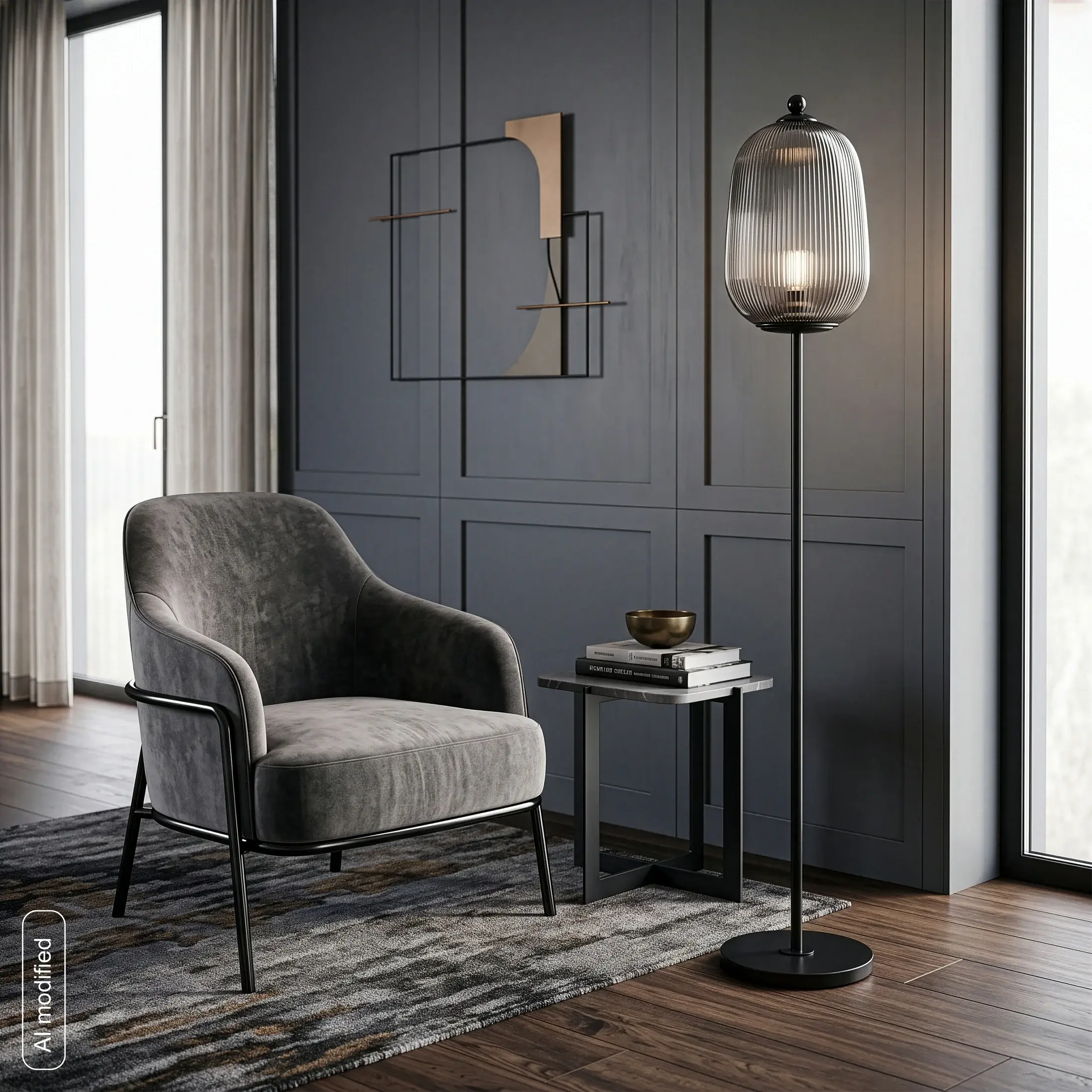 Lampa stojąca kolor grafitowo-czarny w minimalistycznym stylu i szklanym abażurem 23x150 cm - RUTH Eurofirany